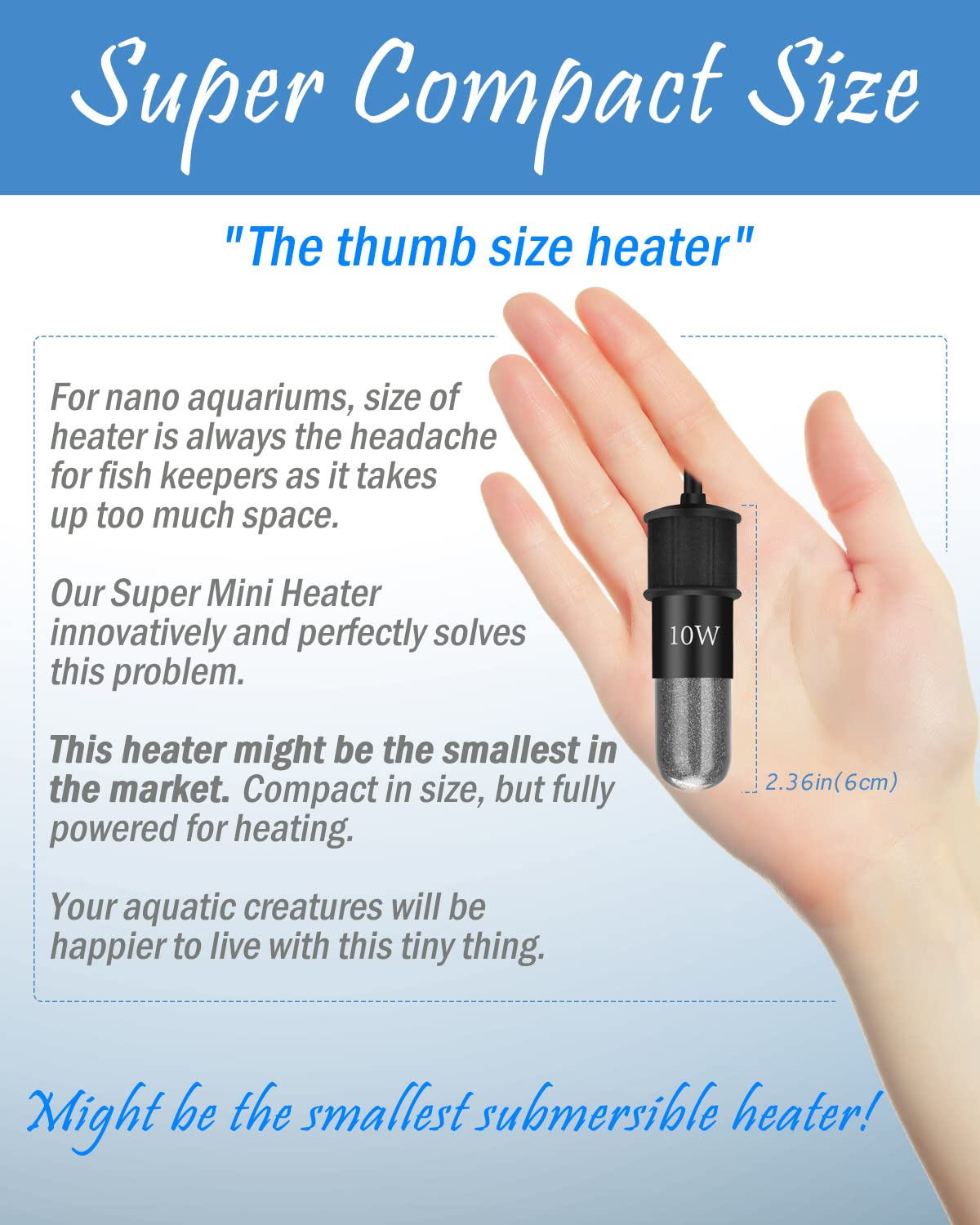 Aquamiracle Adjustable 20W Small Aquarium Heater Submersible Fish Tank Heater Betta Heater Turtle Heater Super Mini Aquarium Heater With Digital Display Thermostat, For 2-4 Gallon Tanks