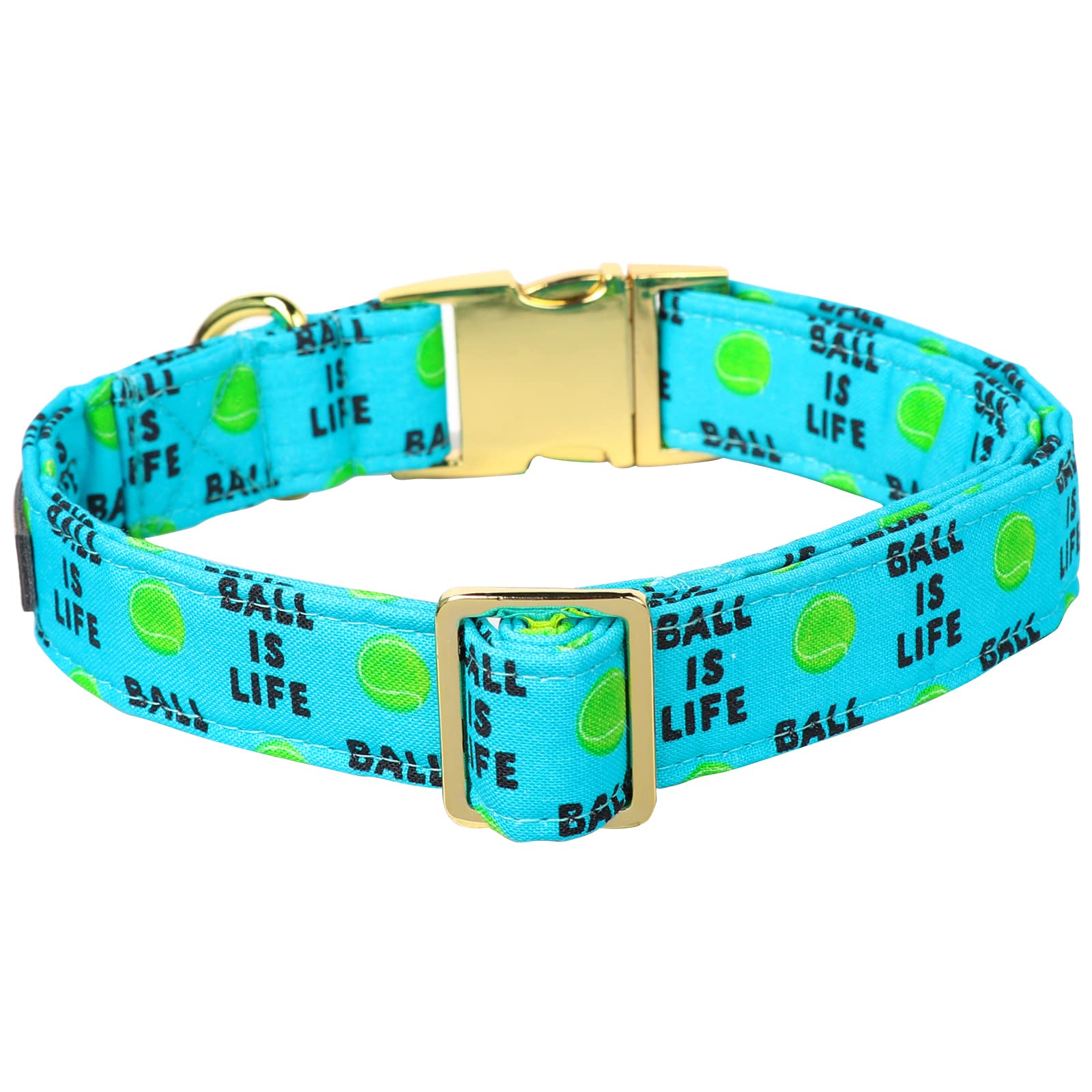 Lionet Paws Dog Collar, Comfortable Adjustable Cute Collar With Metal Buckle For Male Female Dogs, Tennis Ball Pattern, Large, N