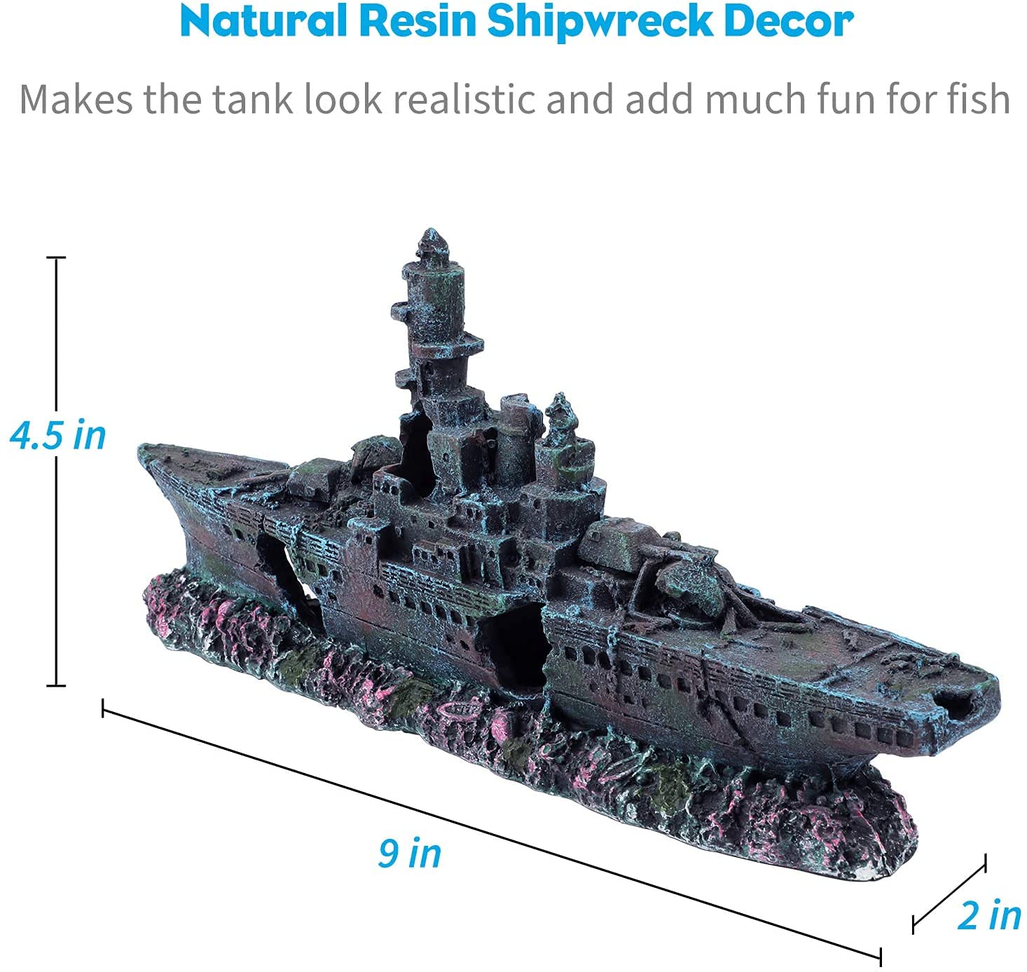 Uniclife Aquarium Shipwreck Decoration Resin Sunken Ship Decor Ornament For Small Betta Fish Tank