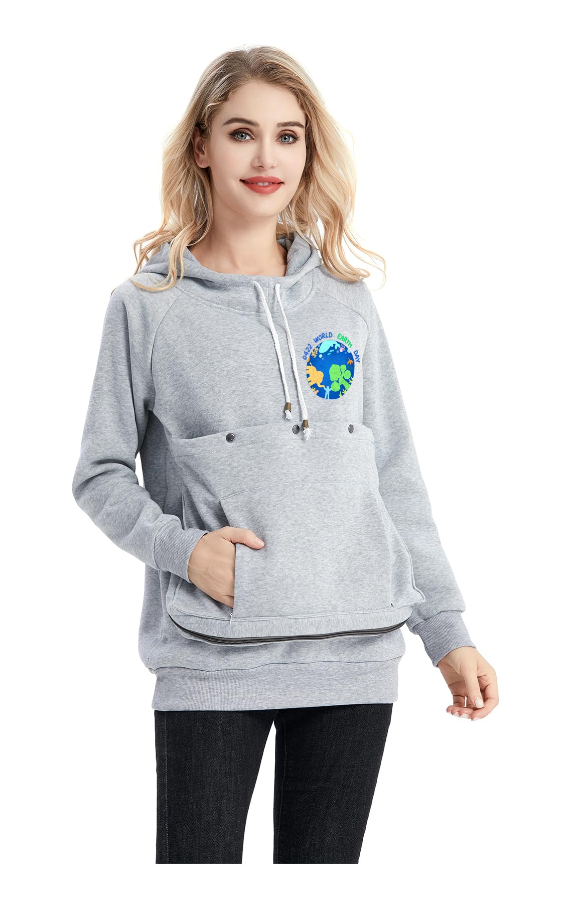 Alyc Cat Dog Carrier Hoodie Large Pet Pouch Sweatshirt Puppy Kitten Holder Pullover Top Kangaroo Hoodies For Women Light Grey