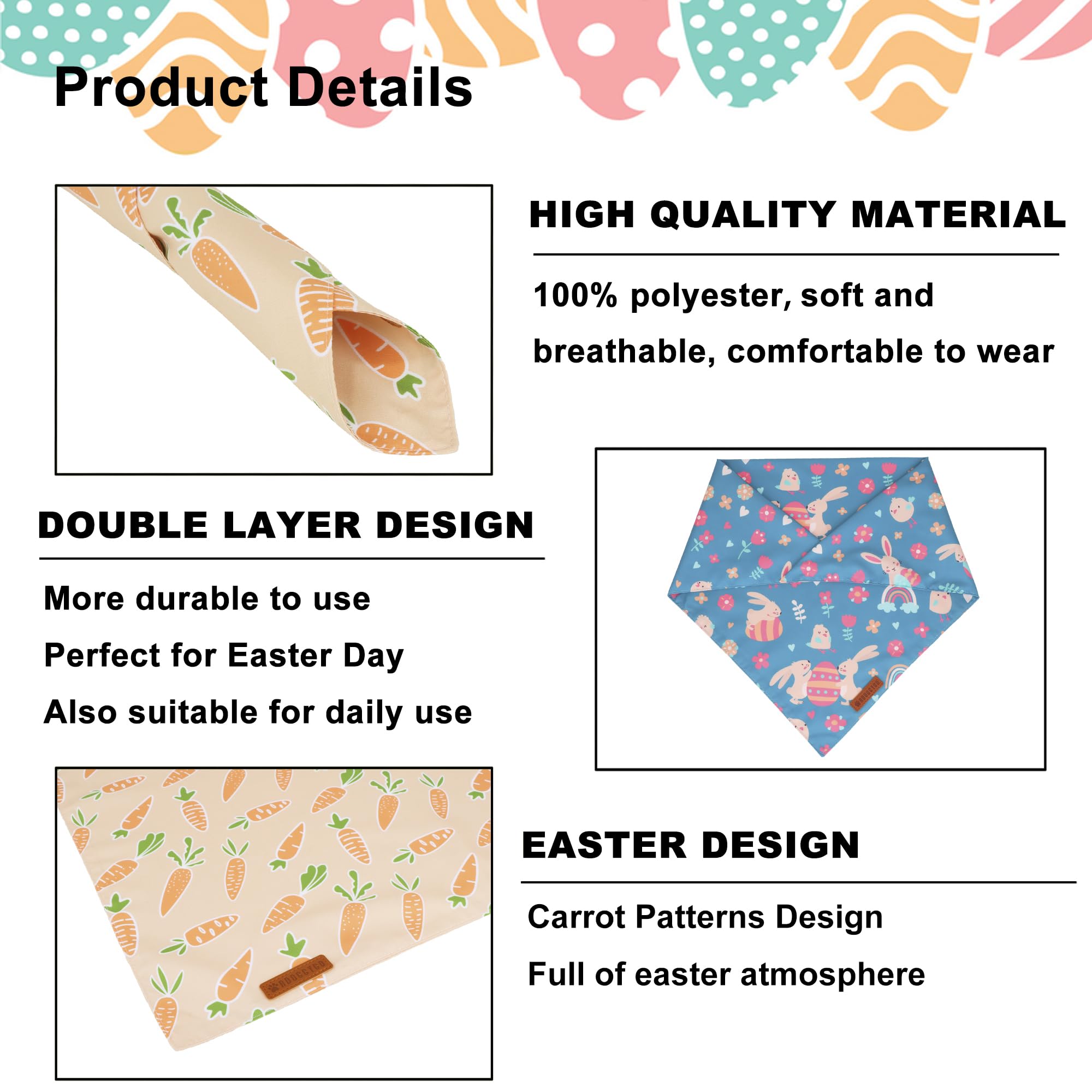 ADOGGYGO Easter Dog Bandanas, Rabbit Carrot Pet Scarf, Multi Size Offered, Orange Blue Easter Bandana for Extra Large Dogs Pets