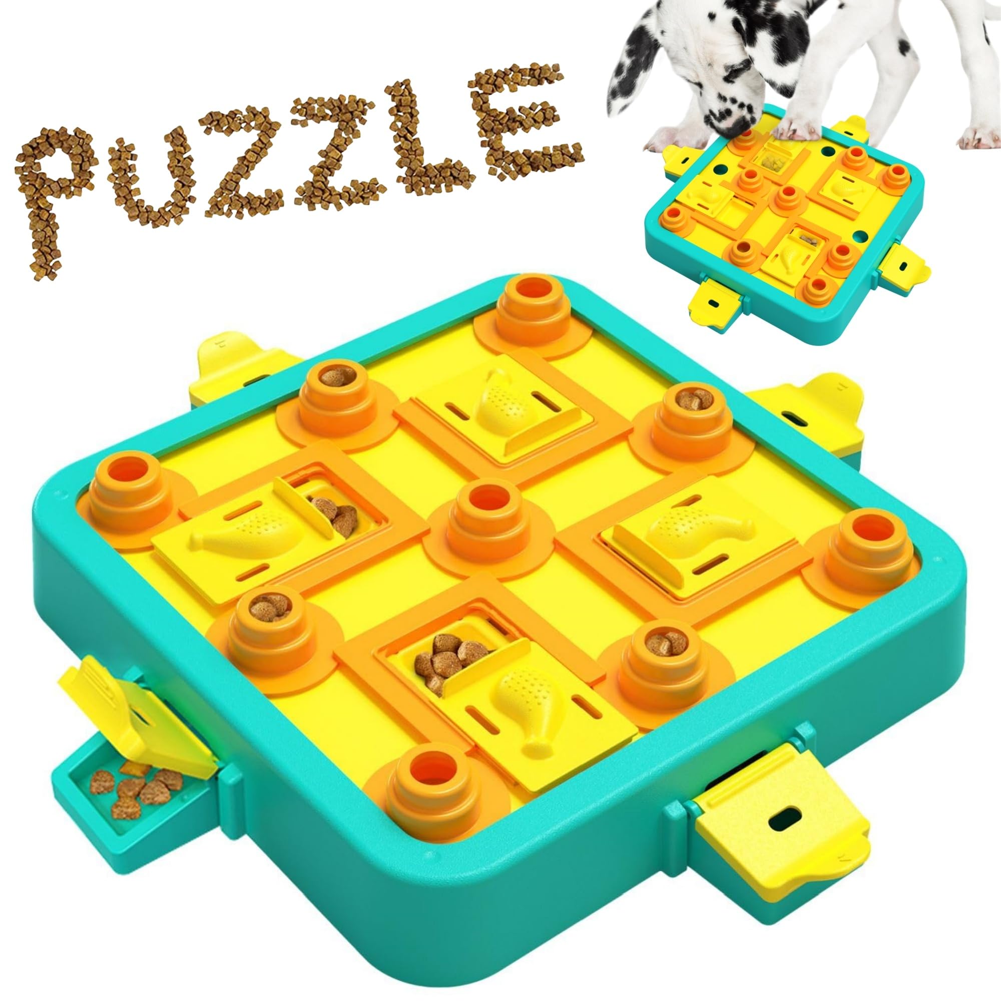 Dog Puzzle Toy Mental Stimulation - Level 3 in 1 Dogs Food Feeder Puzzle, Dog Treat Puzzle Feeder (Advanced-Blue Board)
