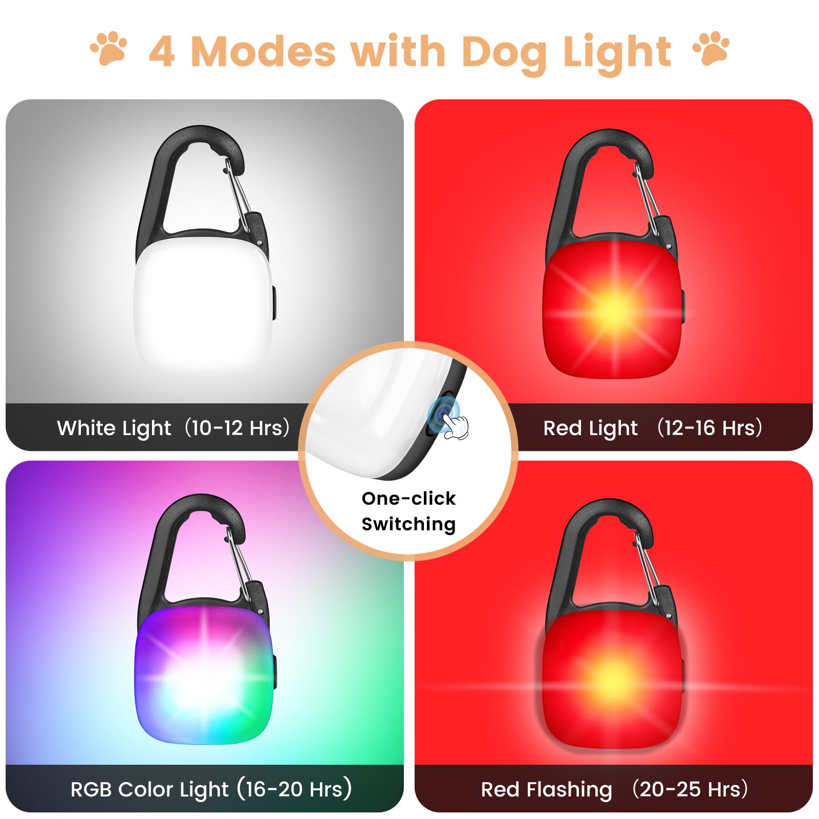 Dog Lights for Night Walking, 2 Pack 4 Modes Dog Collar Light, IP68 Waterproof Type-C Rechargeable Pet Safety LED for Running, C