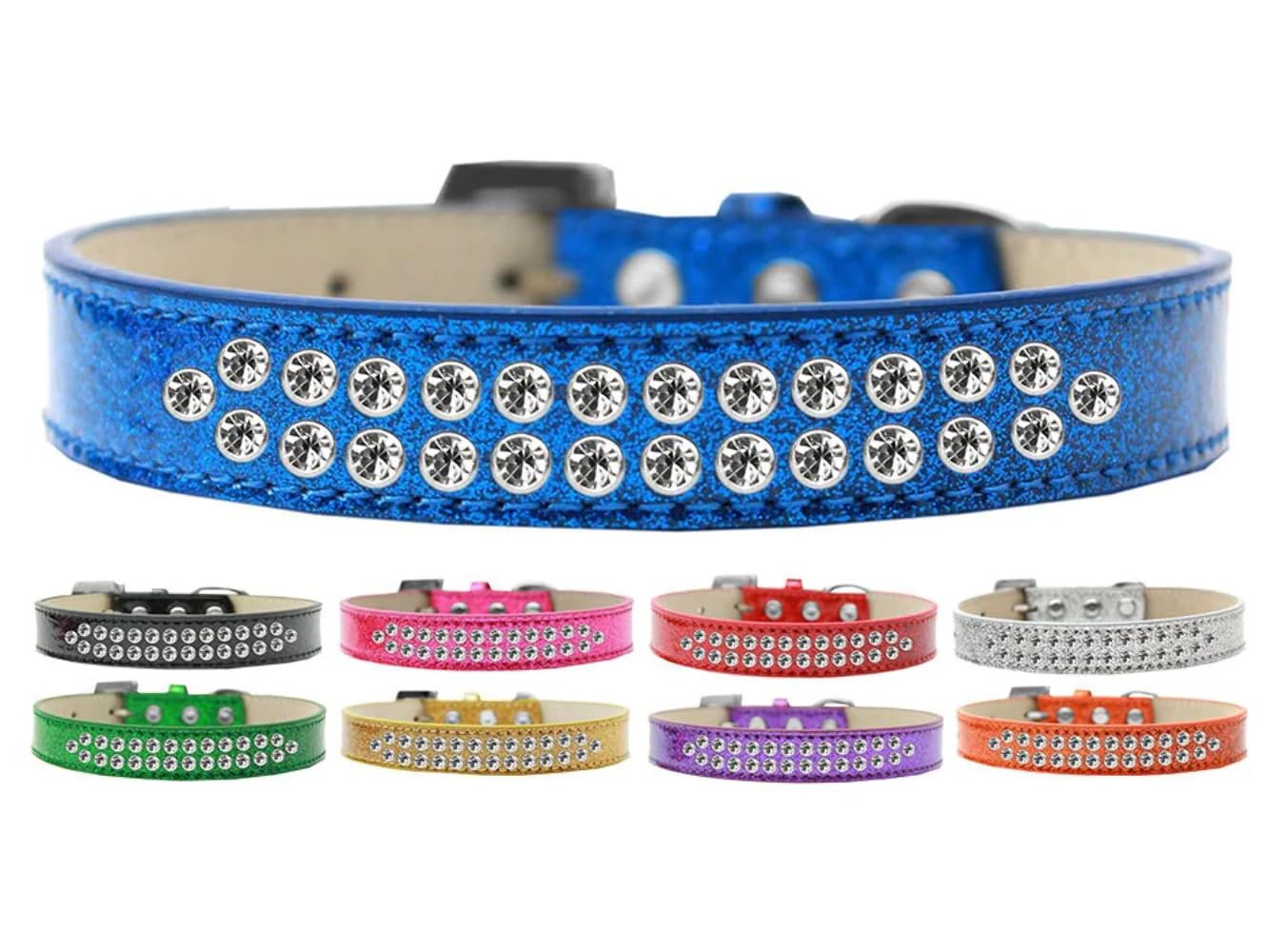 Dog, Puppy & Pet Ice Cream Collar, &quot;Two Row Clear Crystal Rimsets&quot; Blue 18