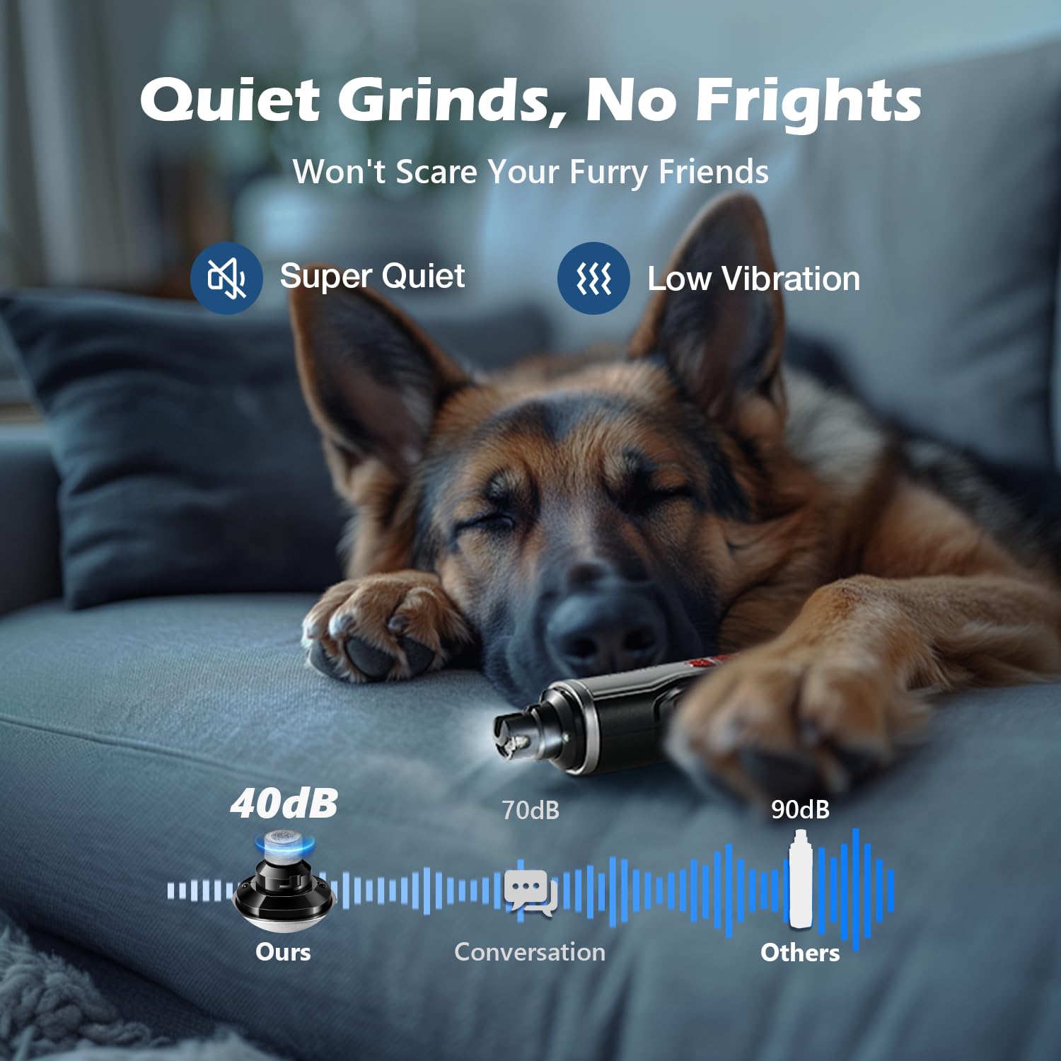 Fuzzyfix Dog Nail Grinder, Quiet Pet Nail Trimmer, Rechargeable Electric Dog Nail Trimmer, For Large Medium Small Dogs