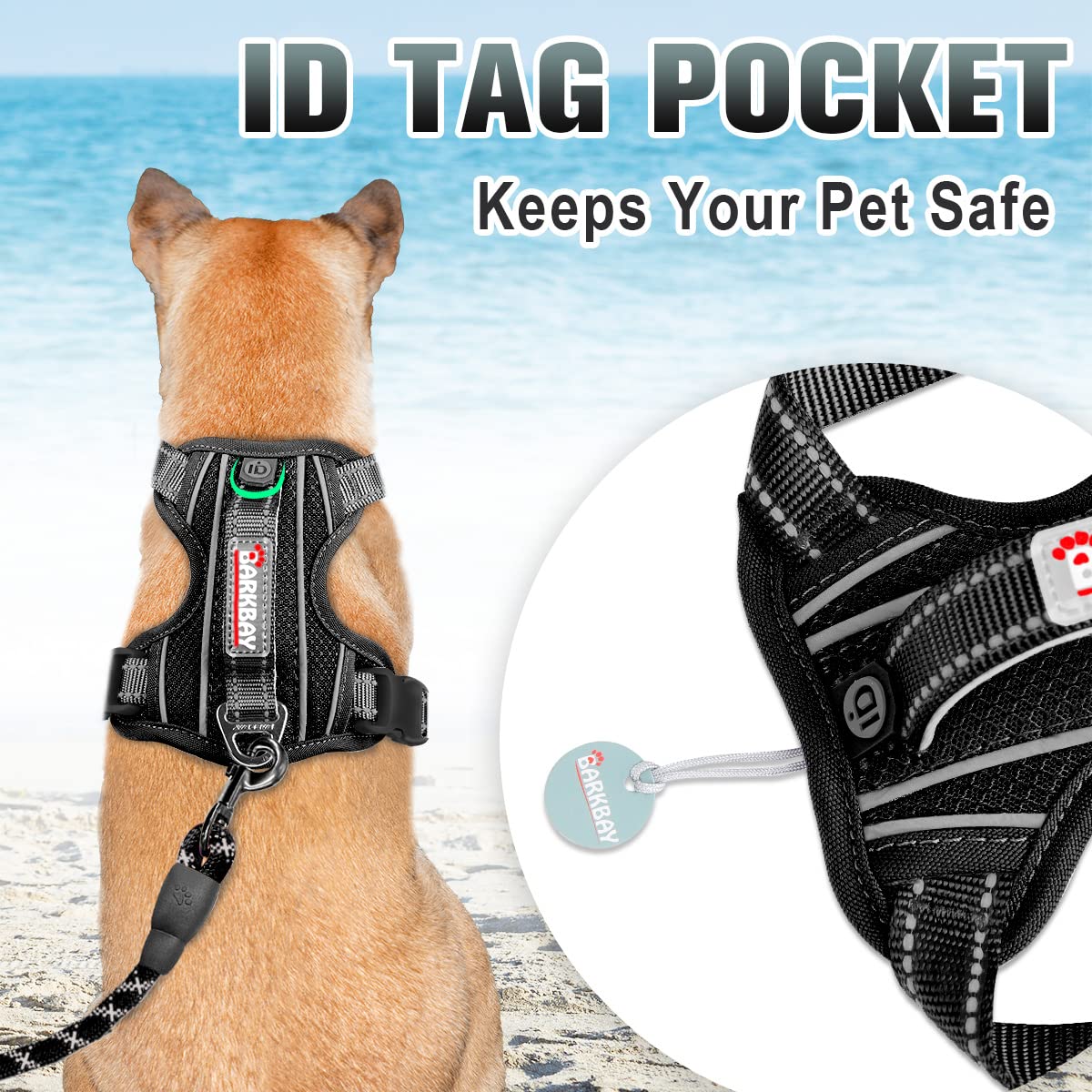 Barkbay No Pull Dog Harness Large Step In Reflective Dog Harness With Front Clip And Easy Control Handle For Walking Training Running With Id Tag Pocket(Blue,M)