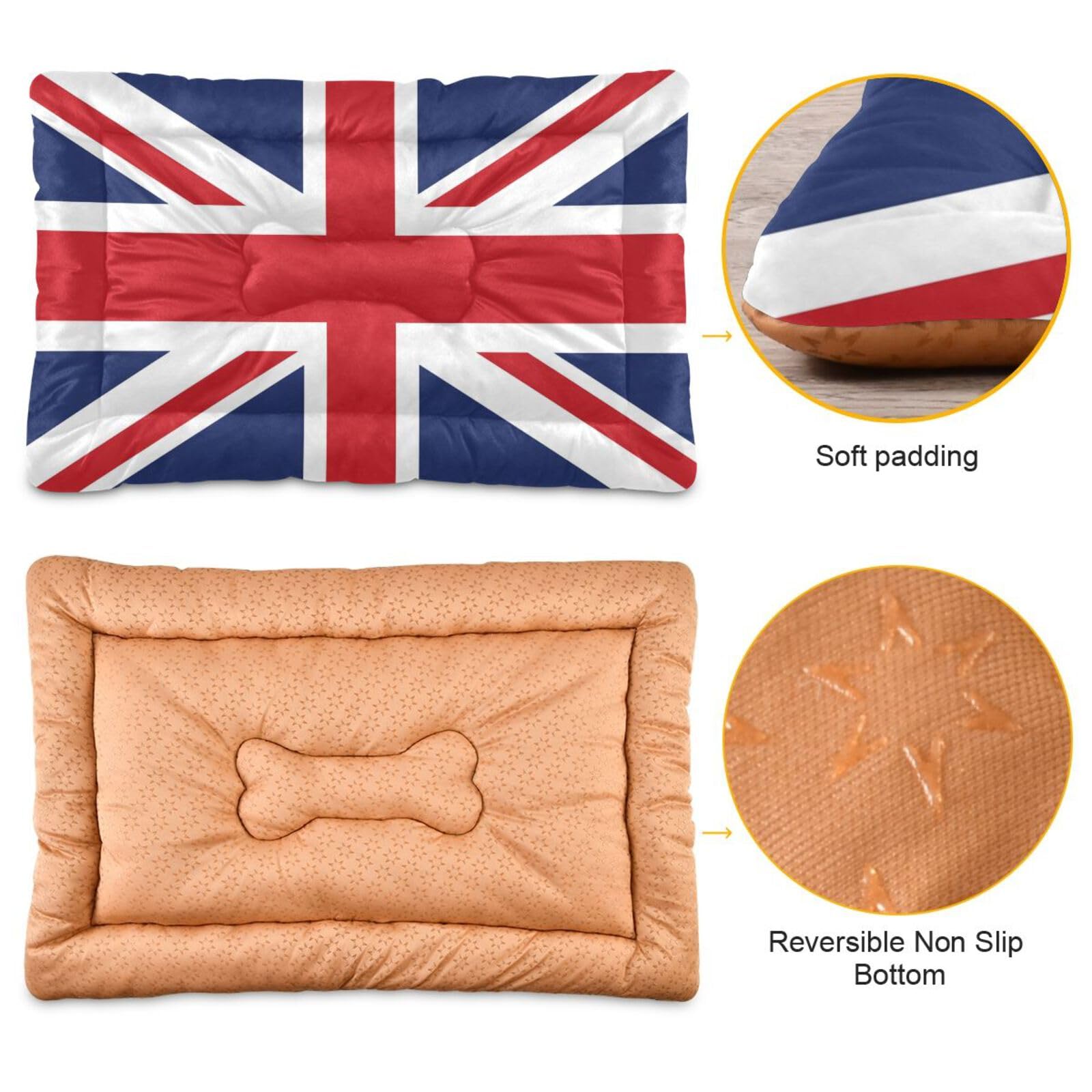 Coikll British Flag Pet Bed Pad Soft Dog Bed Mat With Anti-Slip Bottom, Machine Washable Crate Pad Mattress For Dog Sleeping