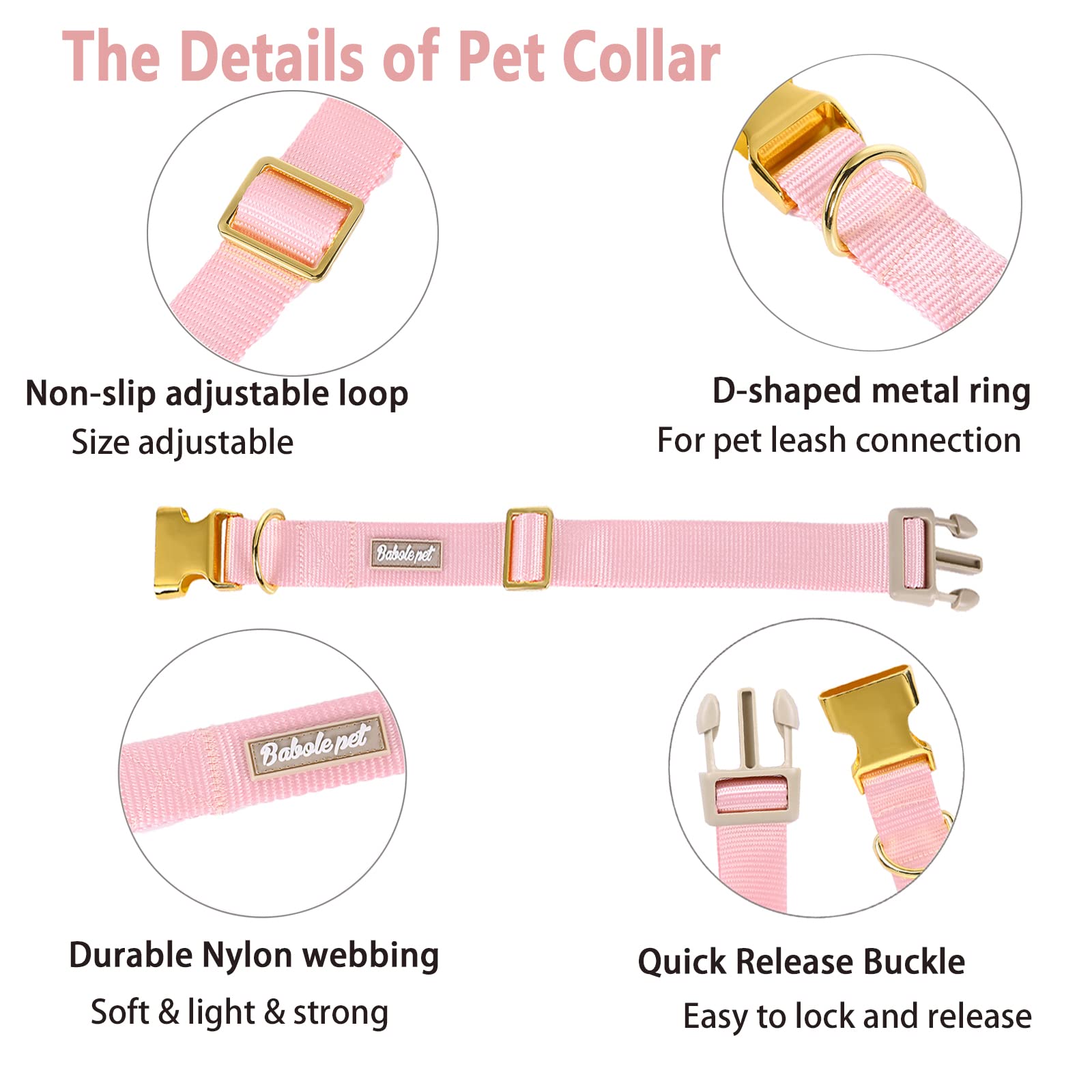 Babole Nylon Dog Collars Pink For Small Puppy Dog,13 Colors,Adjustable Soft Comfortable Pet Collars With Safety Metal Buckle For Medium Large Boy&Girl&Female Dog(S)