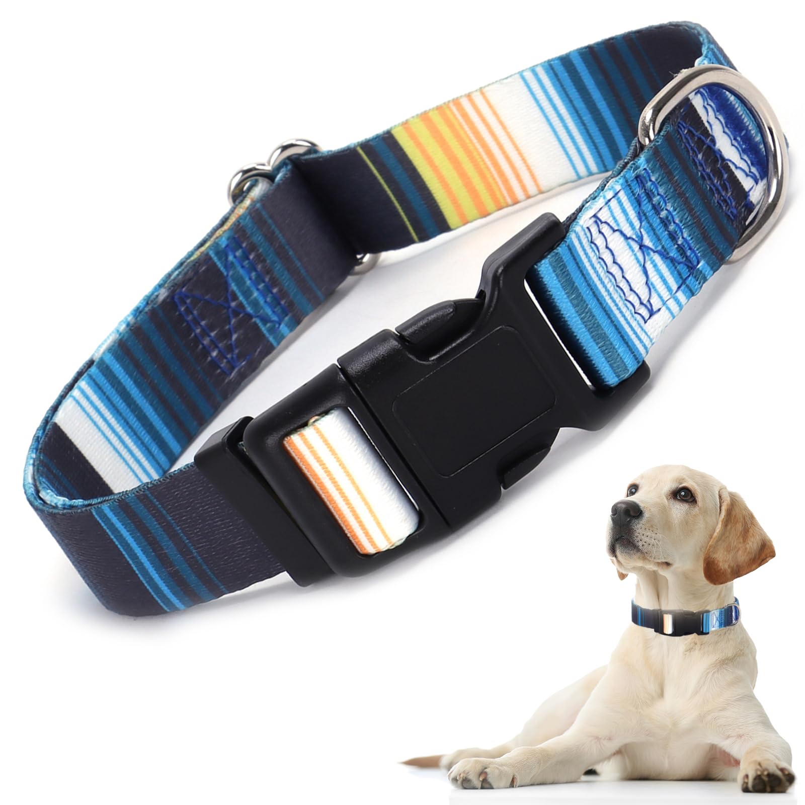 Dog Collars For Small Dogs With Cute Blue Stripes Design For Boys Dog, Adjustable Soft Pet Collar For Xs Small Medium Large Dogs