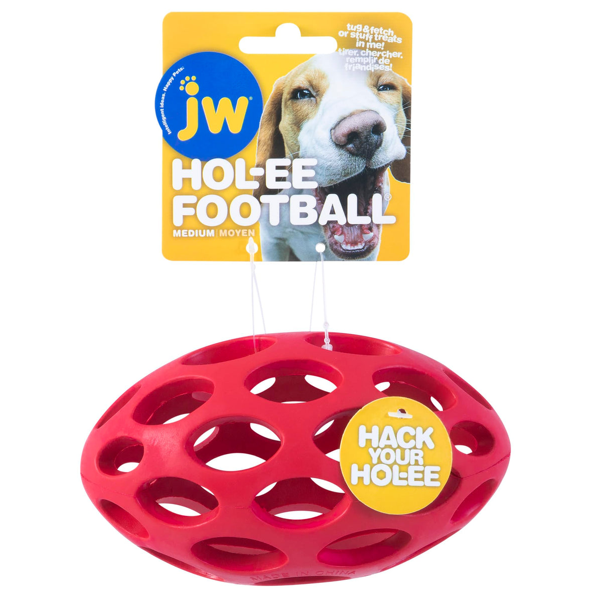 Jw Pet Hol-Ee Football Dog Toy Puzzle Ball, Natural Rubber, Medium (6.5 Inch Length), Colors May Vary