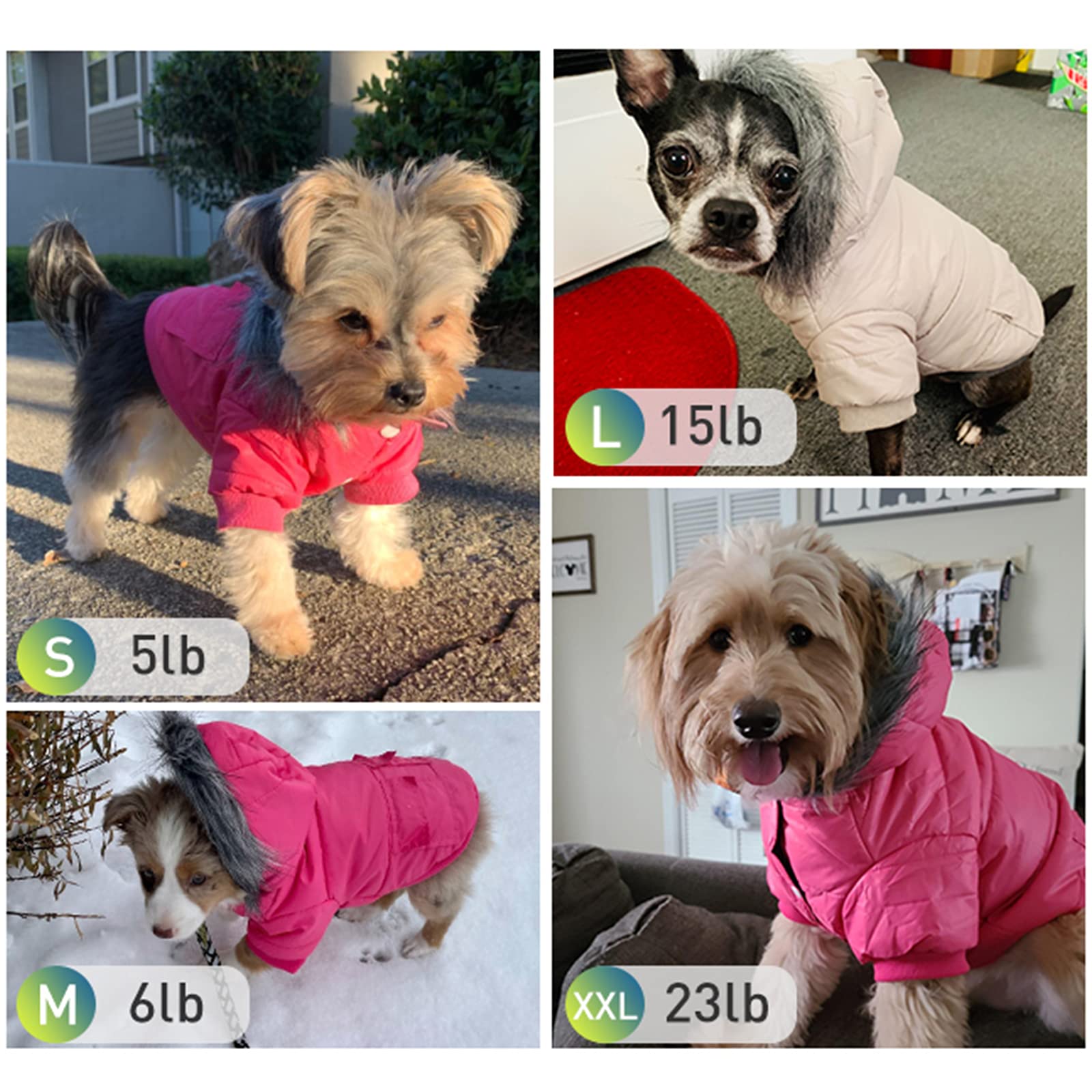 LESYPET Dog Coat for Small Dogs, Windproof Doggie Puffer Jacket with Leash Hole, Extra Warm Dog Jacket Winter Coat, Grey L