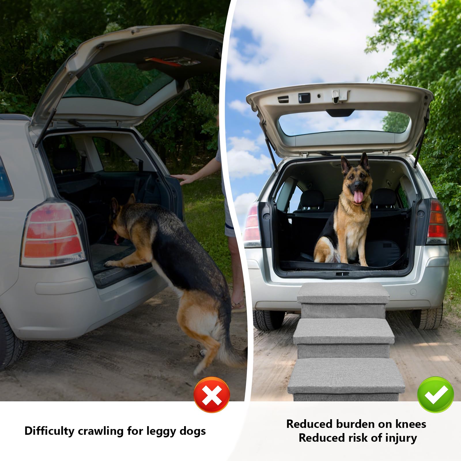 Dog Stairs For High Bed 18'' H,Foldable Pet Stairs For Small Medium Or Large Dogs Puppy With Storage For Bed Or Couch, 3-Step Ca