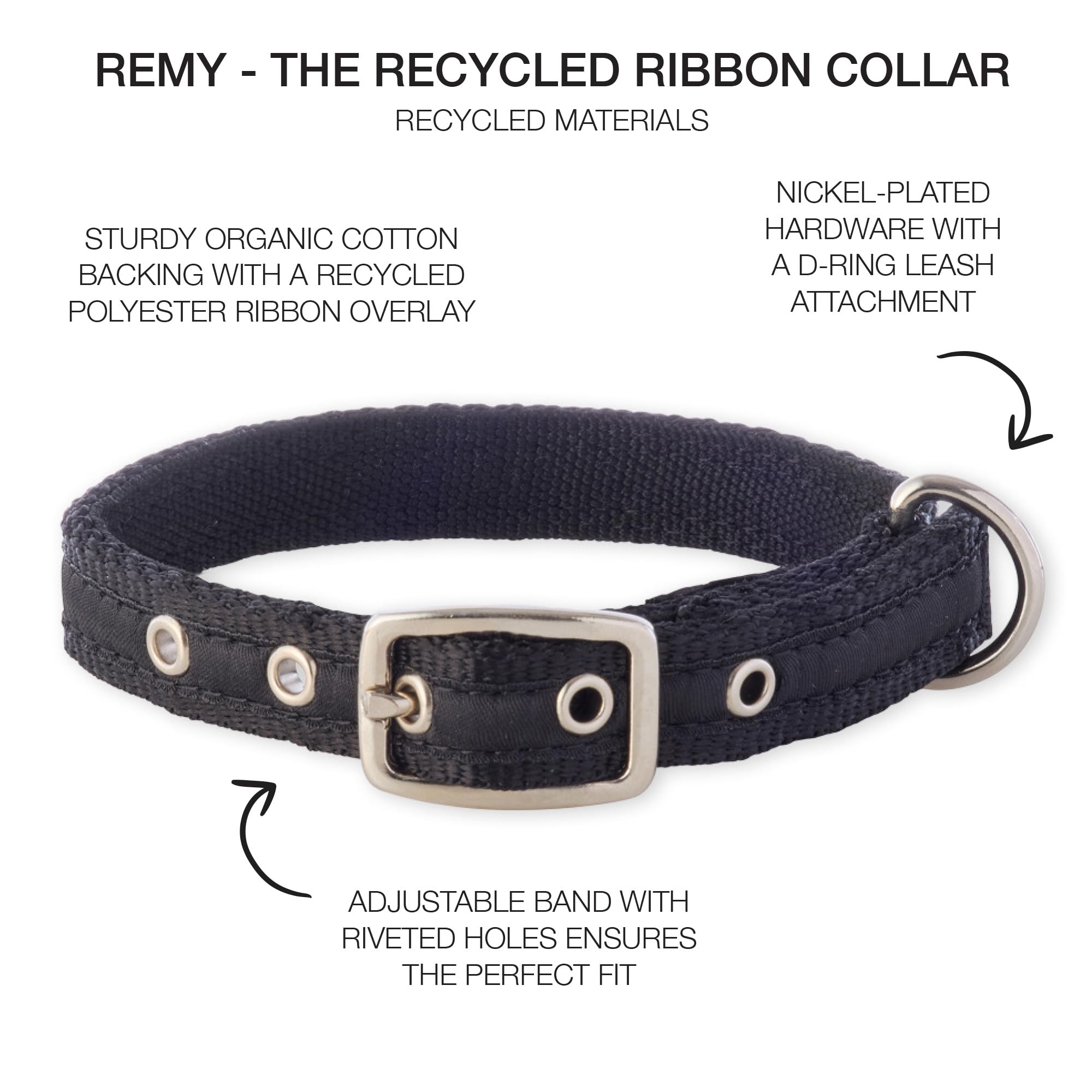 Pet Passion Adjustable Recycled Ribbon Dog Collar For All Pet Breeds, Black, X-Small