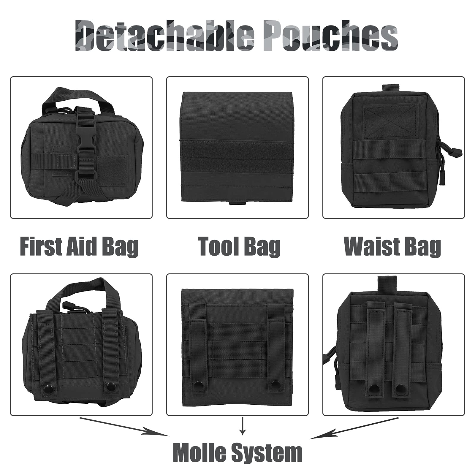 Aiwai Tactical Dog Harness With Pouches,Dog Vest Harness For Large Medium Dogs With Hook & Loop Panels,Adjustable Military Dog Harness With Handle,No-Pull Service Dog Vest For Walking Hiking Training