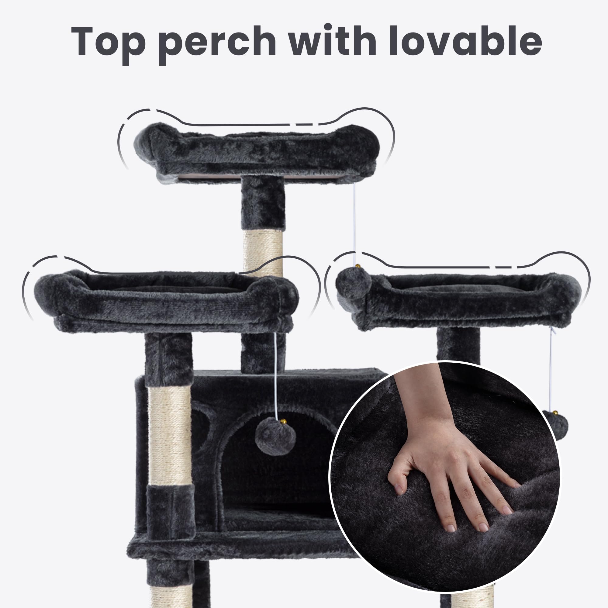 Sha Cerlin 68 Inches Multi-Level Large Cat Tree For Large Cats/Big Cat Tower With Cat Condo/Cozy Plush Cat Perches/Sisal Scratching Posts And Hammocks/Cat Activity Center, Dark Grey
