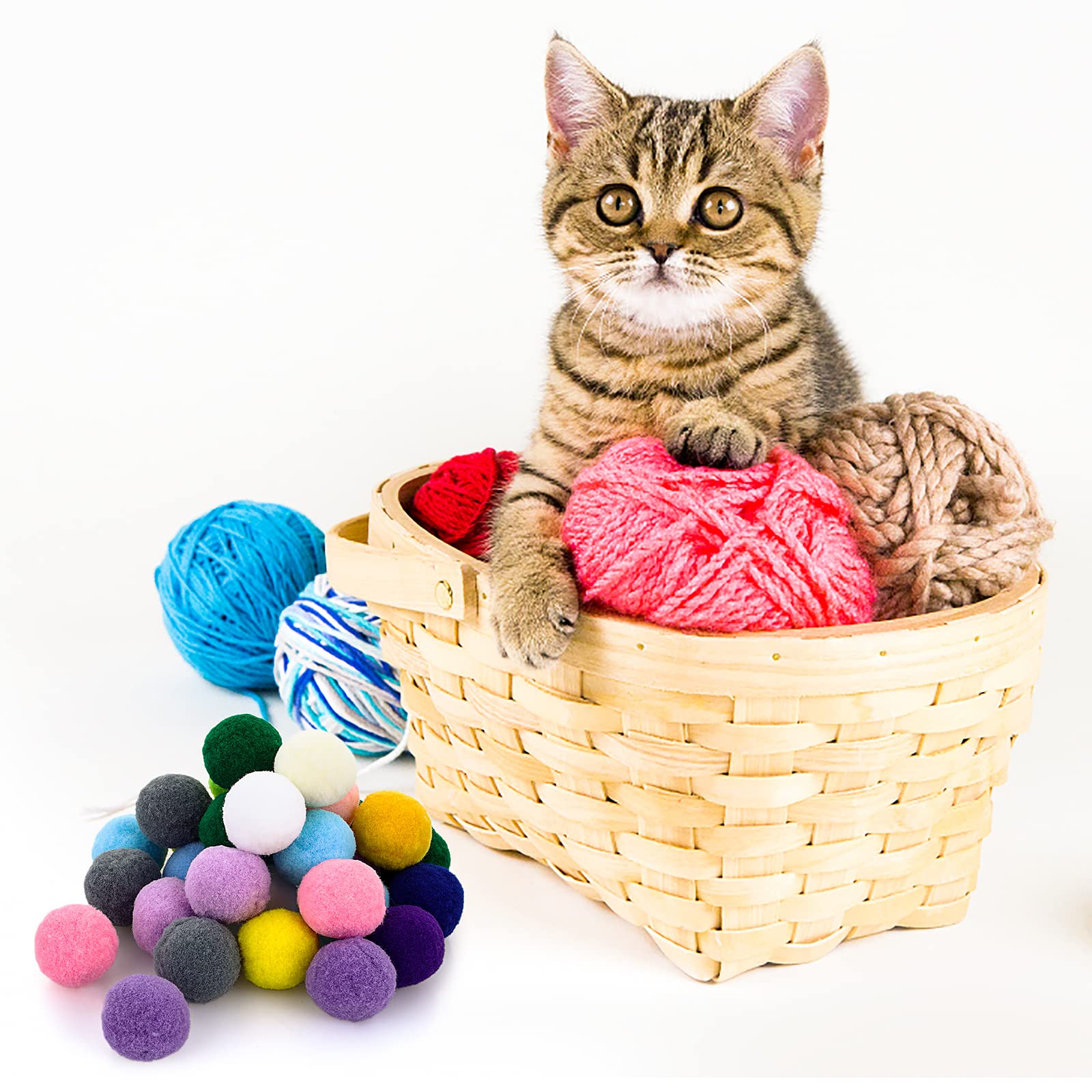 Molain Large Cat Toy Balls, Soft Cat Balls 1Inch Kitten Pom Poms Ball Cat Play Toy (50 Pcs)