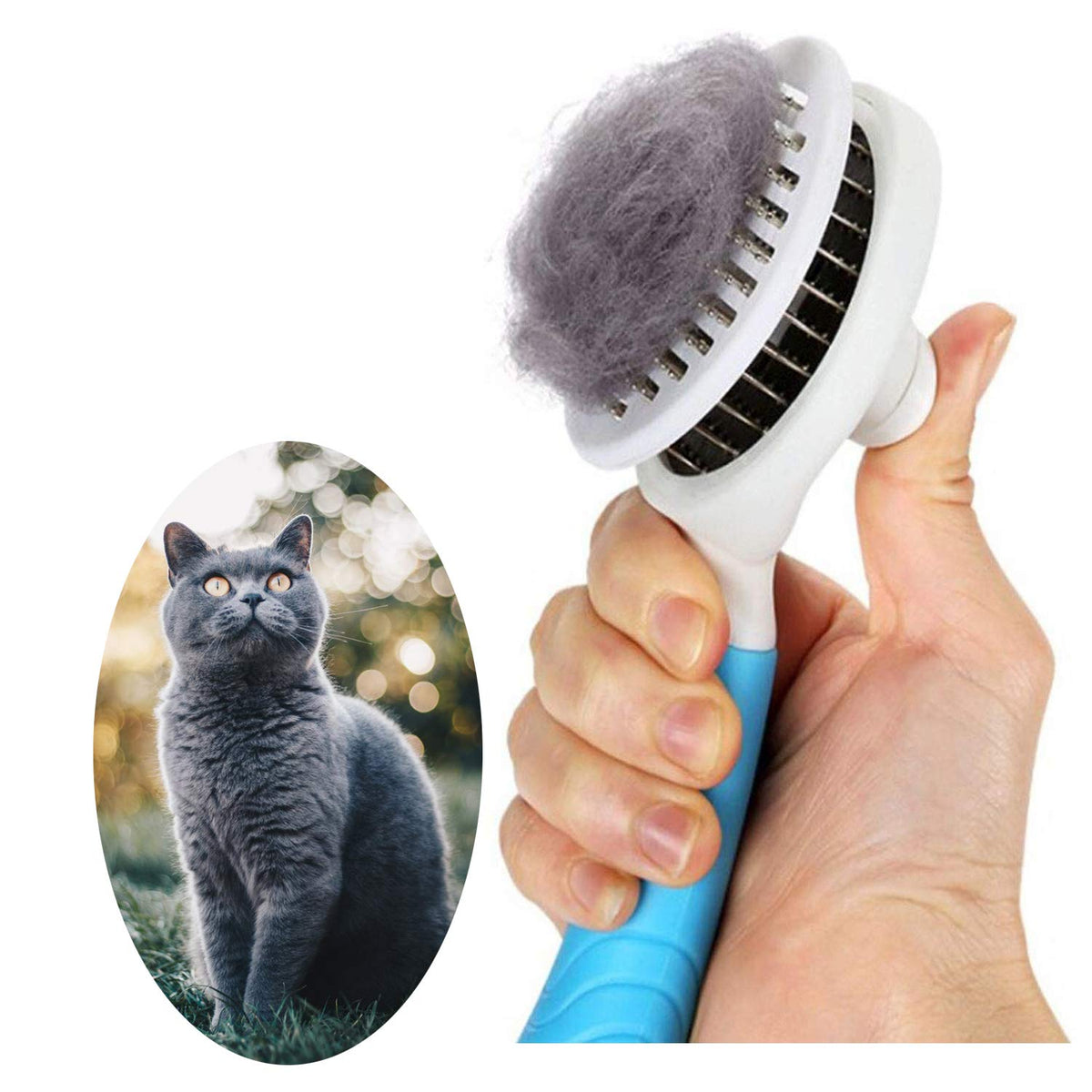 Cat Grooming Brush, Self Cleaning Slicker Brushes For Dogs Cats Pet Grooming Brush Tool Gently Removes Loose Undercoat, Mats Tangled Hair Slicker Brush For Pet Massage- Upgraded (Blue)