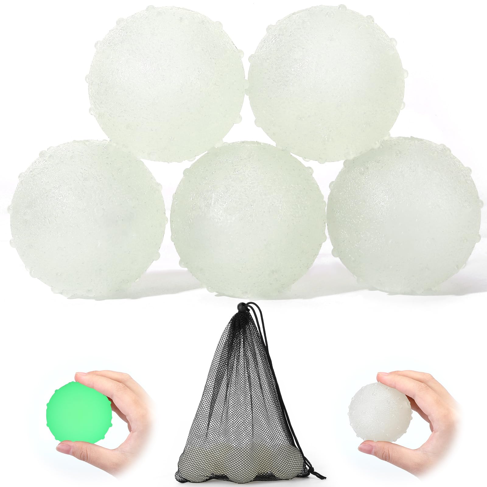 Liliful 5 Pcs Glow in the Dark Dog Toys 2.4 Inch Dog Balls Rubber Glowing Fetch Ball with Net Bag for Puppy Small Breed Dogs Onl