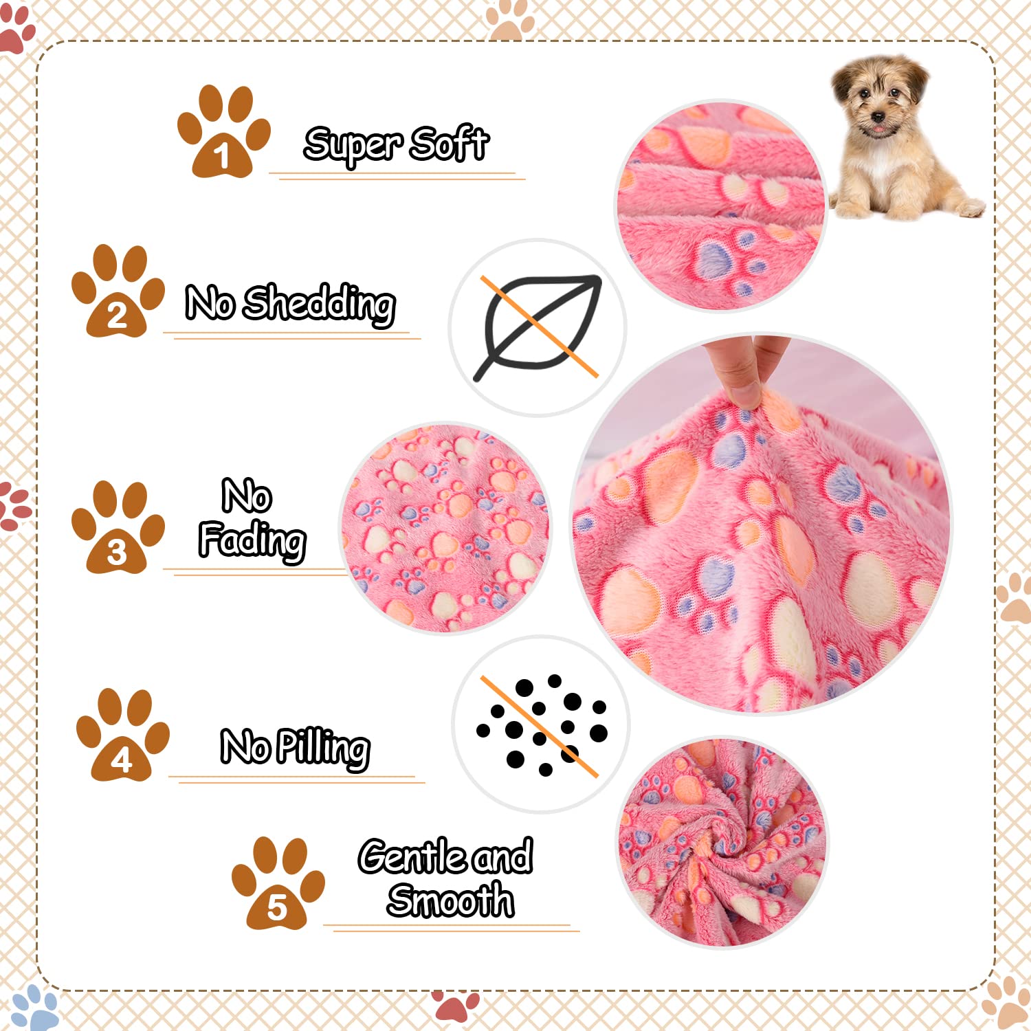 Rezutan Upgraded Dog Blankets For Large Dogs, Dog Cat Blankets Washable 40' X 50', Soft Pet Mat Throw Cover For Kennel Crate Bed, Cute Paw Pattern, Dog Blanket, Pet Blanket (1 Pack Pink)