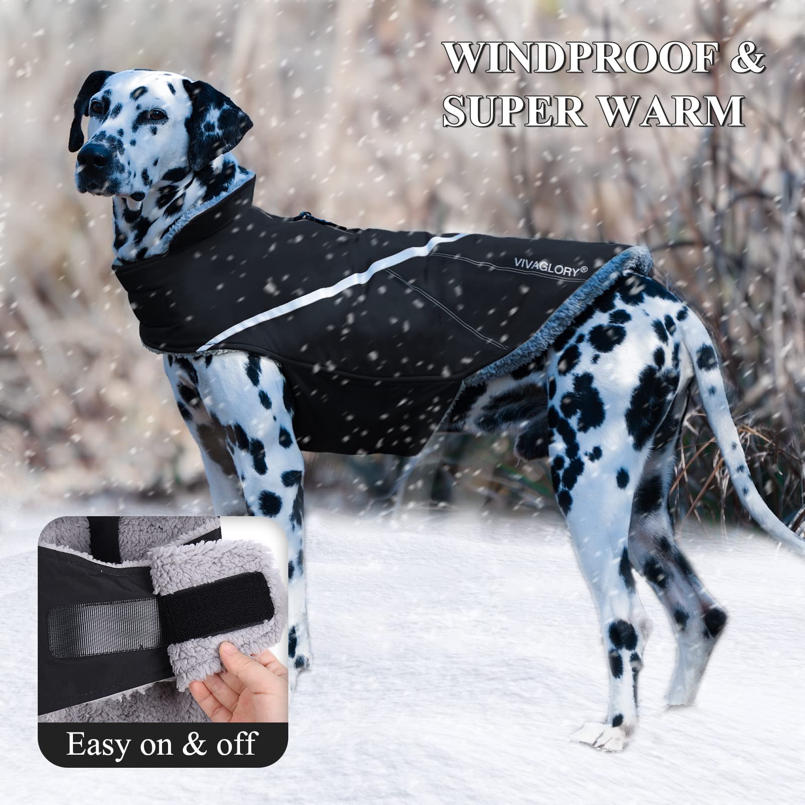 Vivaglory Cold Weather Dog Coats, Warm Dog Fleece Vest Jacket With Two-Way Zipper Opening, Dog Coats Pet Jacket With Fleece Lini