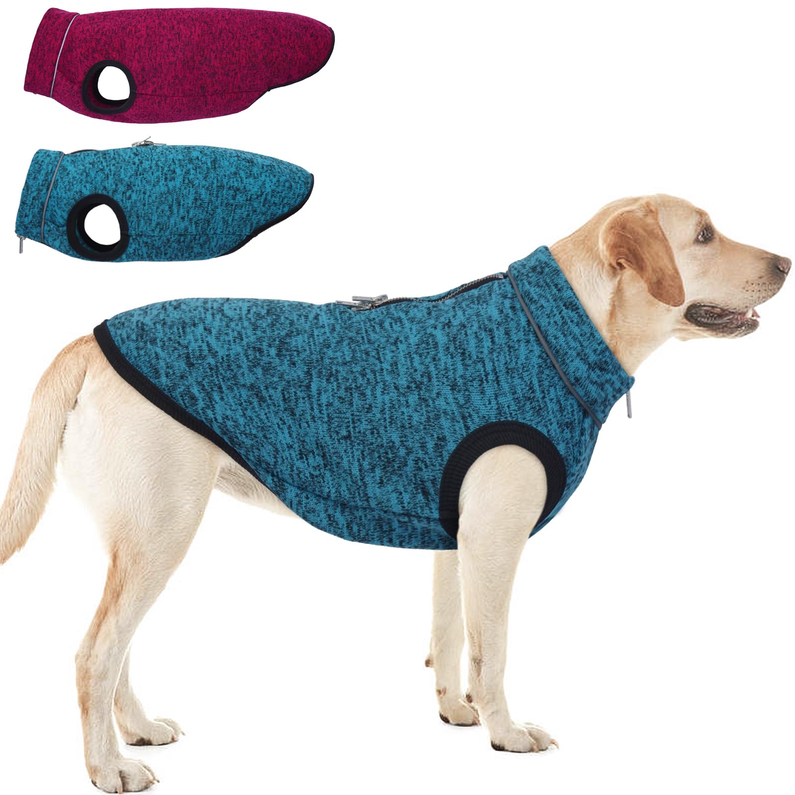 Rozkitch Dog Sweater, Blue, 3Xl (Chest:31.5' Back:23.6') With Fleece Lining, Knit Fabric, Reflective Pet Jacket, Adjustable Ne