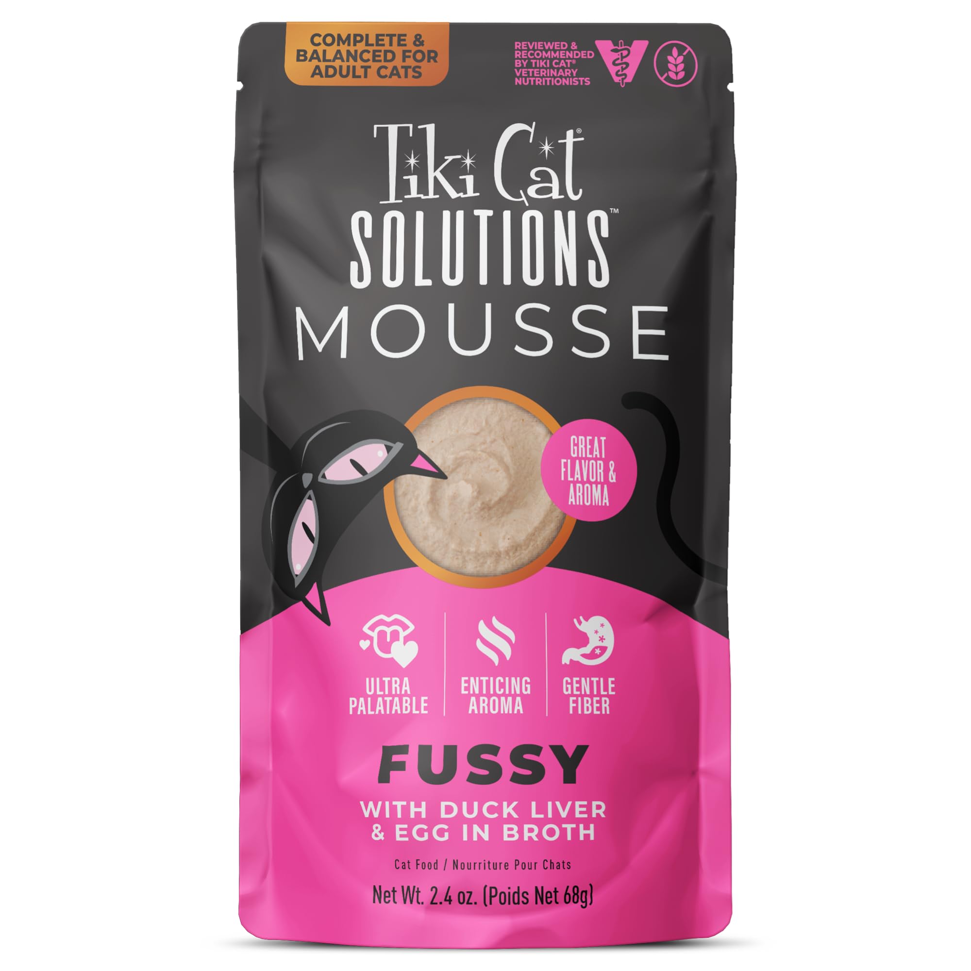 Tiki Cat Solutions Fussy Mousse, Duck Liver & Egg, Specially Formulated to Support Healthy Digestion, Functional Wet Cat for Adu