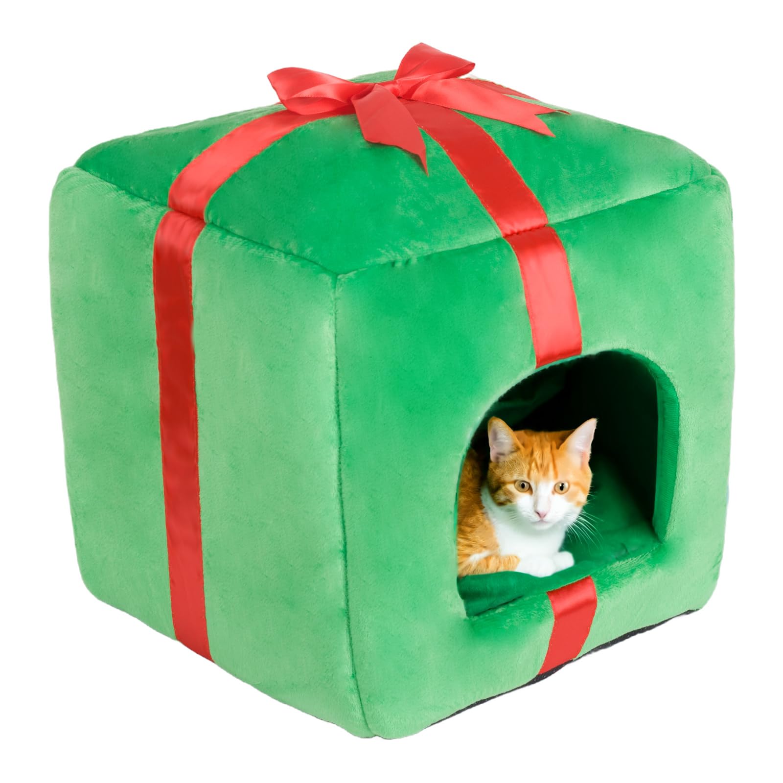 Powerking Christmas Cat House Square Cat Bed Cat Cave Removable Washable Cat Condos With Non-Slip Bottom And Cushion, Great Gift