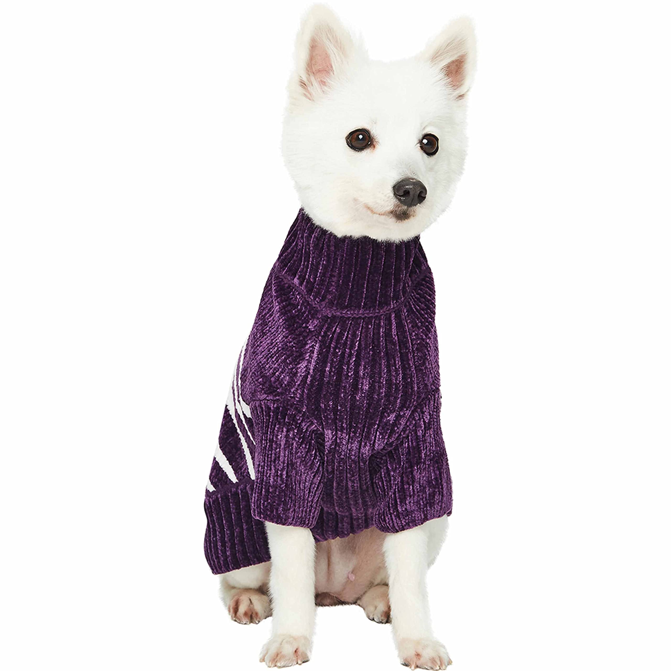 Blueberry Pet Cozy Soft Chenille Classy Striped Dog Sweater In Dark Plum, Back Length 18', Pack Of 1 Clothes For Dogs