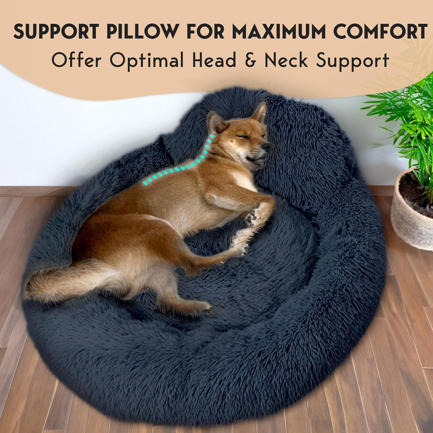 PetJett Calming Dog Bed Medium Size Dog - 30 Donut Bed, Anti-Slip & Washable Super Soft Fluffy Plush Round Bed, Anti-Anxiety P
