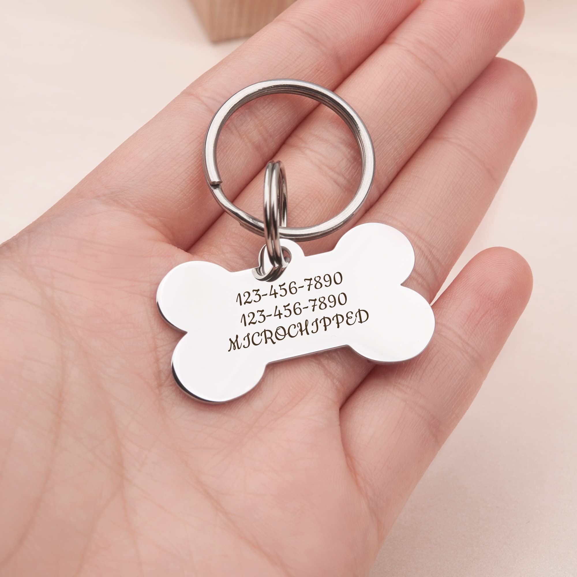 Anavia Pet Id Tags, Personalized Icon Name Dog Tag Cat Tag, Glossy Stainless Steel Color Plated Dog Collar Tag (Large, Bone Shap