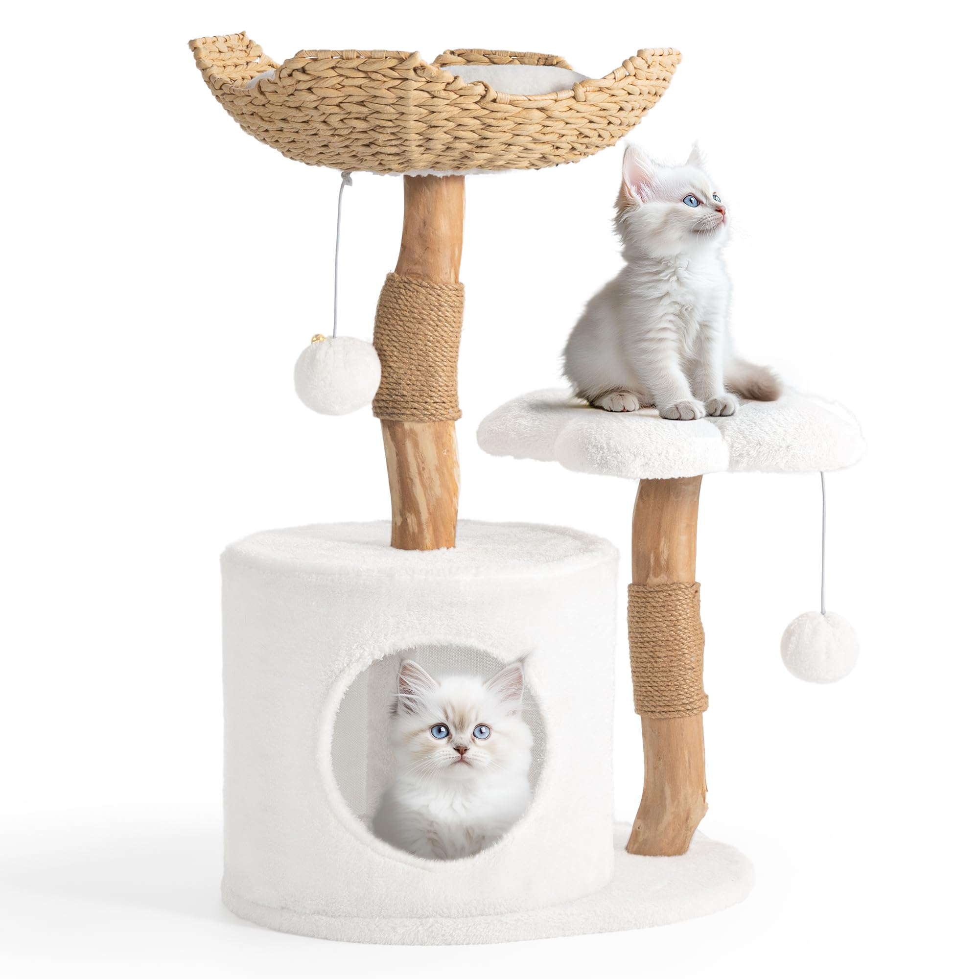 Modern Cat Tree, Wood Cat Tree Tower for Small Cats, Luxury Cat Condo with Scratching Posts and Flower Platforms, Cat Furniture 