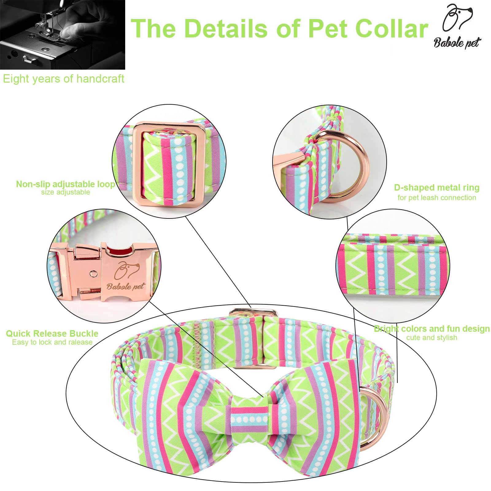 Babole Pet Easter Dog Collar With Bow Tie - Geometry Easter Bowtie Dog Collar Adjustable Heavy Duty Spring Easter Dog Collars Fo