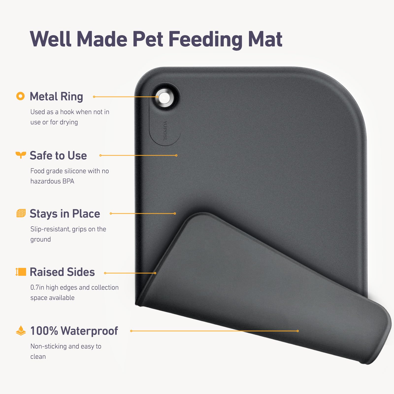 Silicone Pet Feeding Mat With Metal Ring, Waterproof, 23X15 In, Pet Feeding Mats, Raised Edges To Prevent Spills, Dogs And Cats