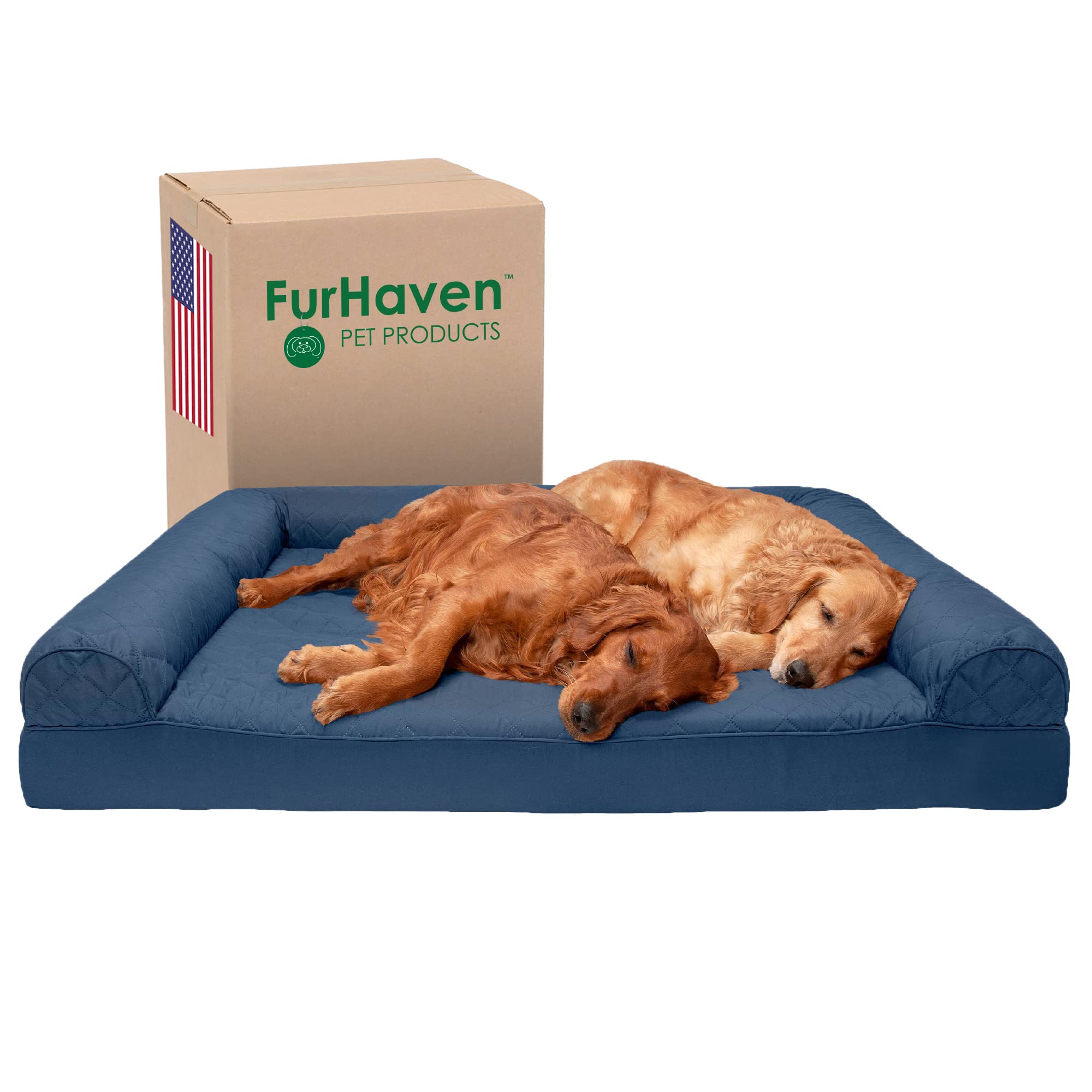 Furhaven Orthopedic Dog Bed For Large Dogs W/ Removable Bolsters & Washable Cover, For Dogs Up To 125 Lbs - Quilted Sofa - Navy 
