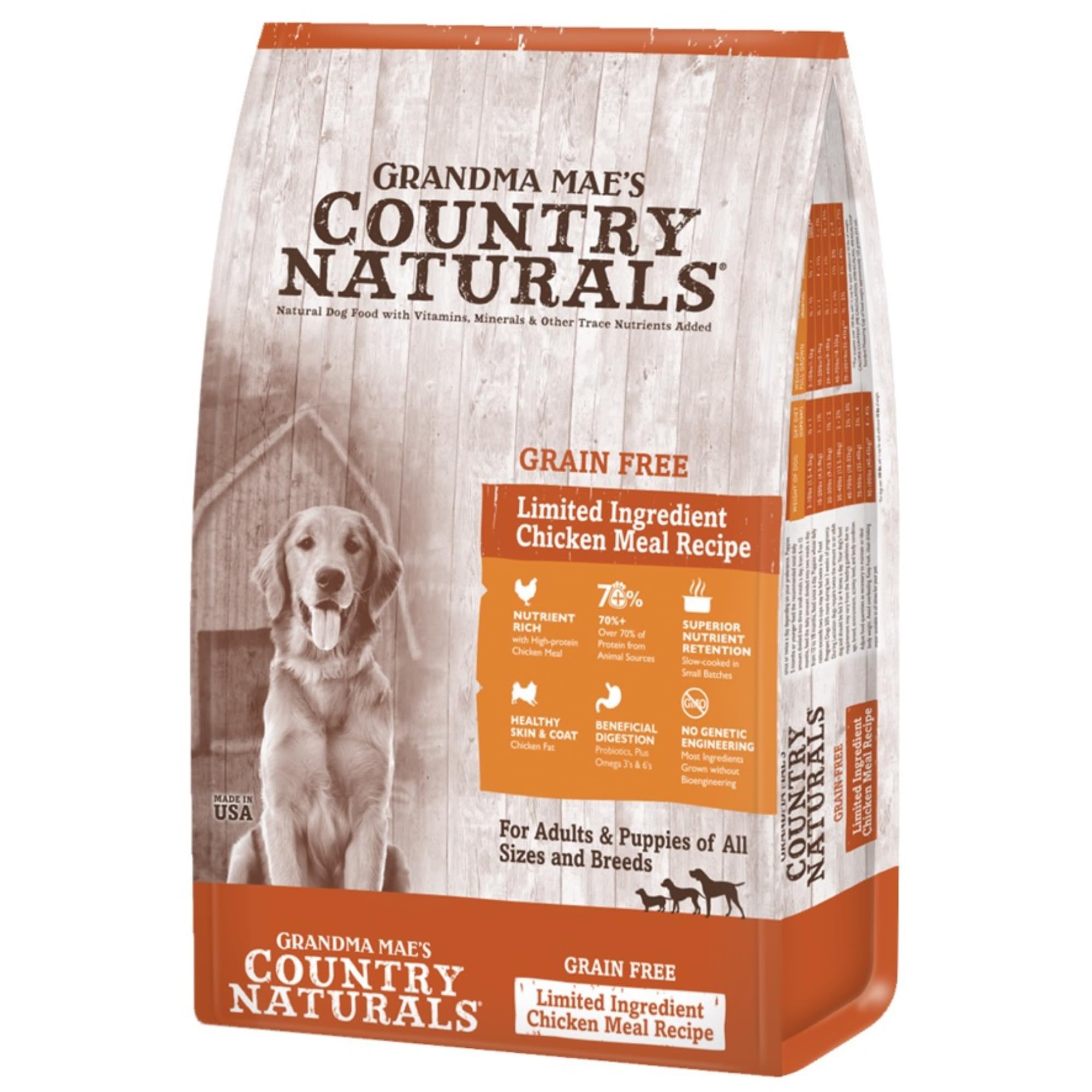 Grandma Maes Country Naturals Dry Dog Food, Grain Free Formula, Chicken, Slow Cooked & Nutrient Dense, Made in USA, 25 LB Bag
