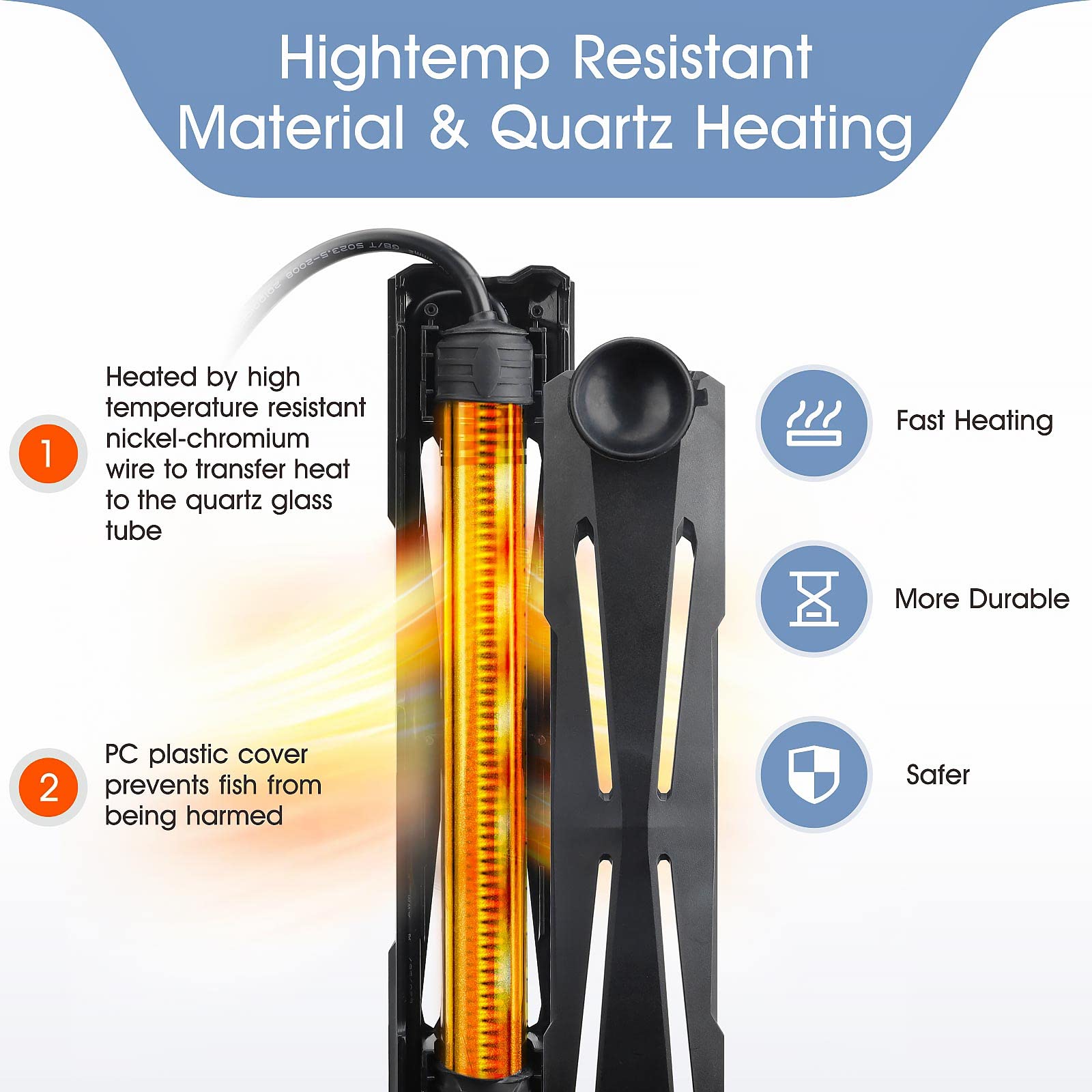 Hygger 25-50 Gallon Small Aquarium Heater With Led Display Controller, Quartz Submersible Fish Tank Heater 200 W Saltwater Freshwater