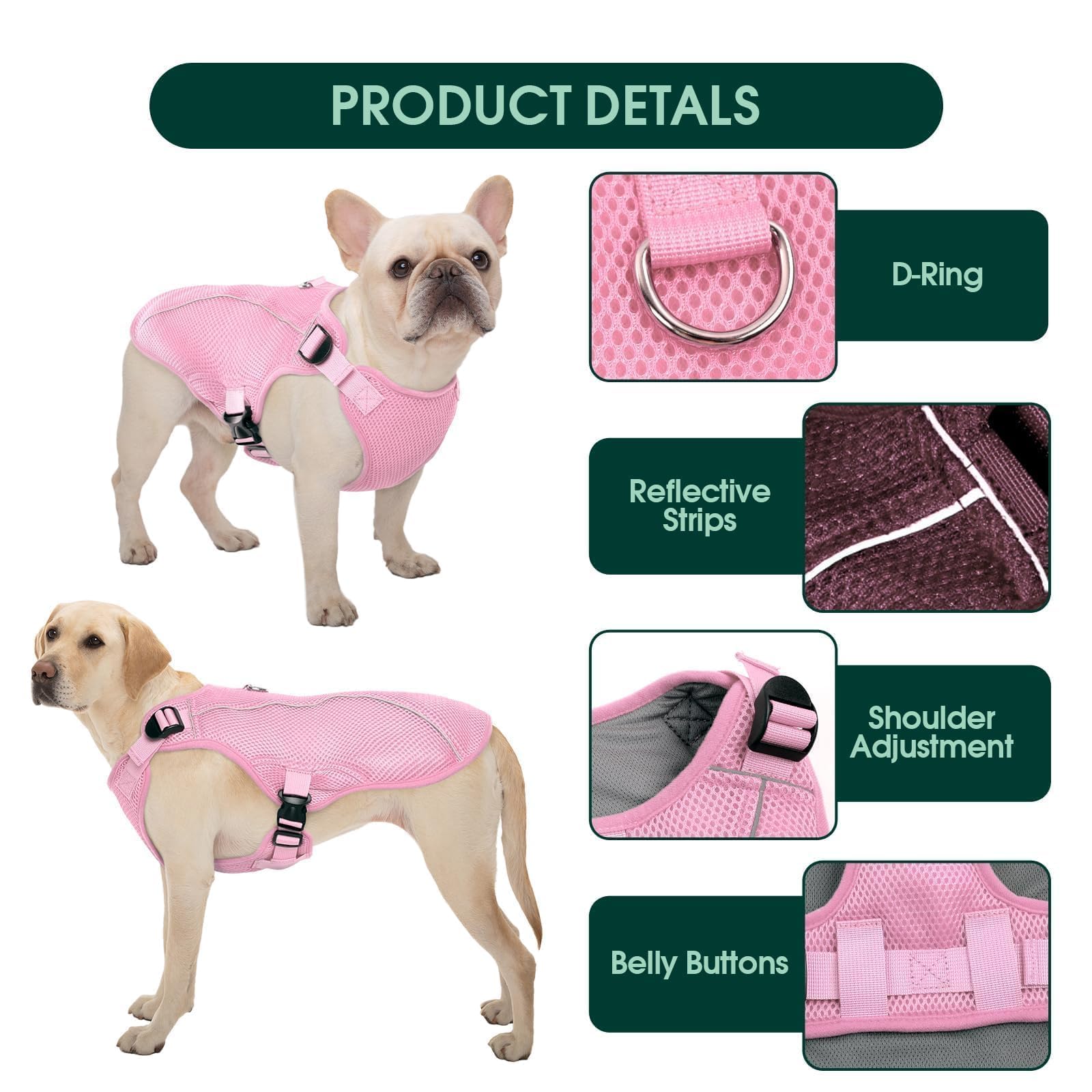 Kuoser Cooling Vest For Large Dogs, Doggie Lightweight Cooler Jacket Breathable Shirts Reflective Pet Cooling Harness For Beach,
