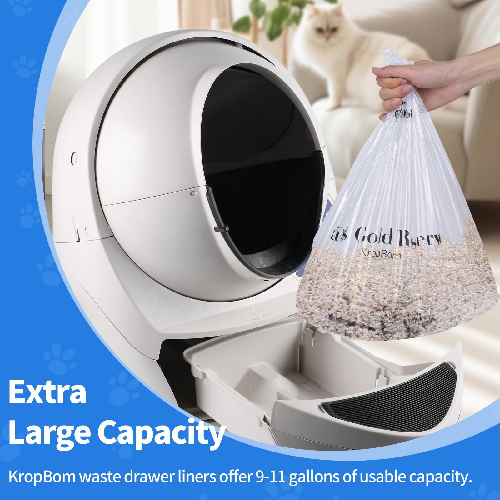 60 Pack Litter Box Robot 3 4 Waste Bags, Self Cleaning Cat Litter Box Robot Waste Liner Bags Replacement, Heavy Duty 9-11 Gallon