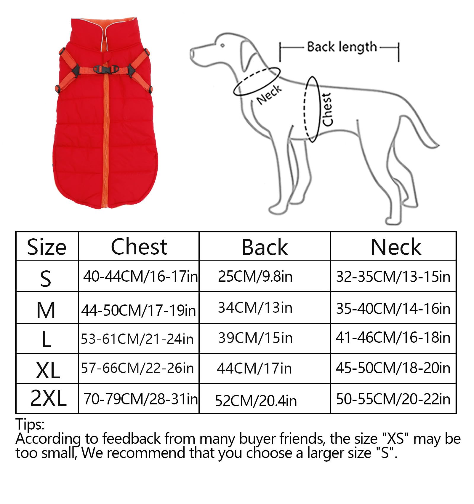 Geyecete Winter Warm Coat Waterproof Dog Winter Jacket With Harness Traction Belt,Windproof Pet Outdoor Jacket Dog Autumn- Can Be Personalized-Red-M