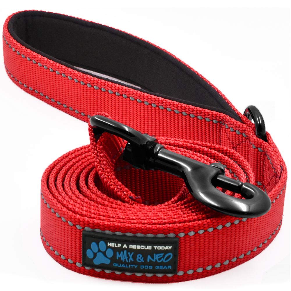 Max and Neo Small Dog Leash - Reflective Nylon, Donates to Dog Rescue (RED, 6x5/8)