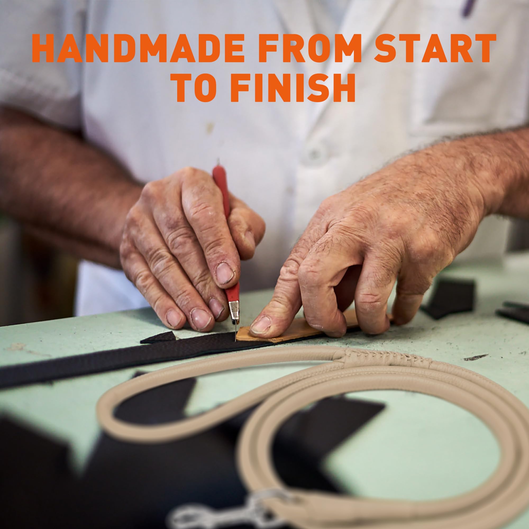 Dogline Rolled Leather Dog Leash - For Small, Medium And Large Breeds - Soft And Padded Lead Luxury Design - Beige - 3/8In W X 6Ft L