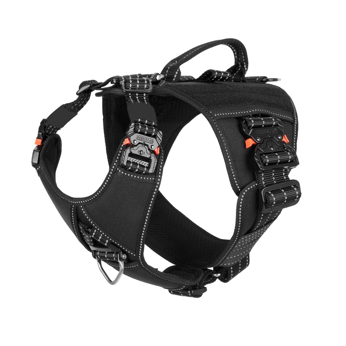 Icefang Gn8 Quick-Moving Tactical Dog Harness With Handle,Reflective In Training Walking K9 Vest,No-Pull Front Lead,5-Points Adjustable,Hook And Loop Panels (Elite Black, Medium (Pack Of 1))