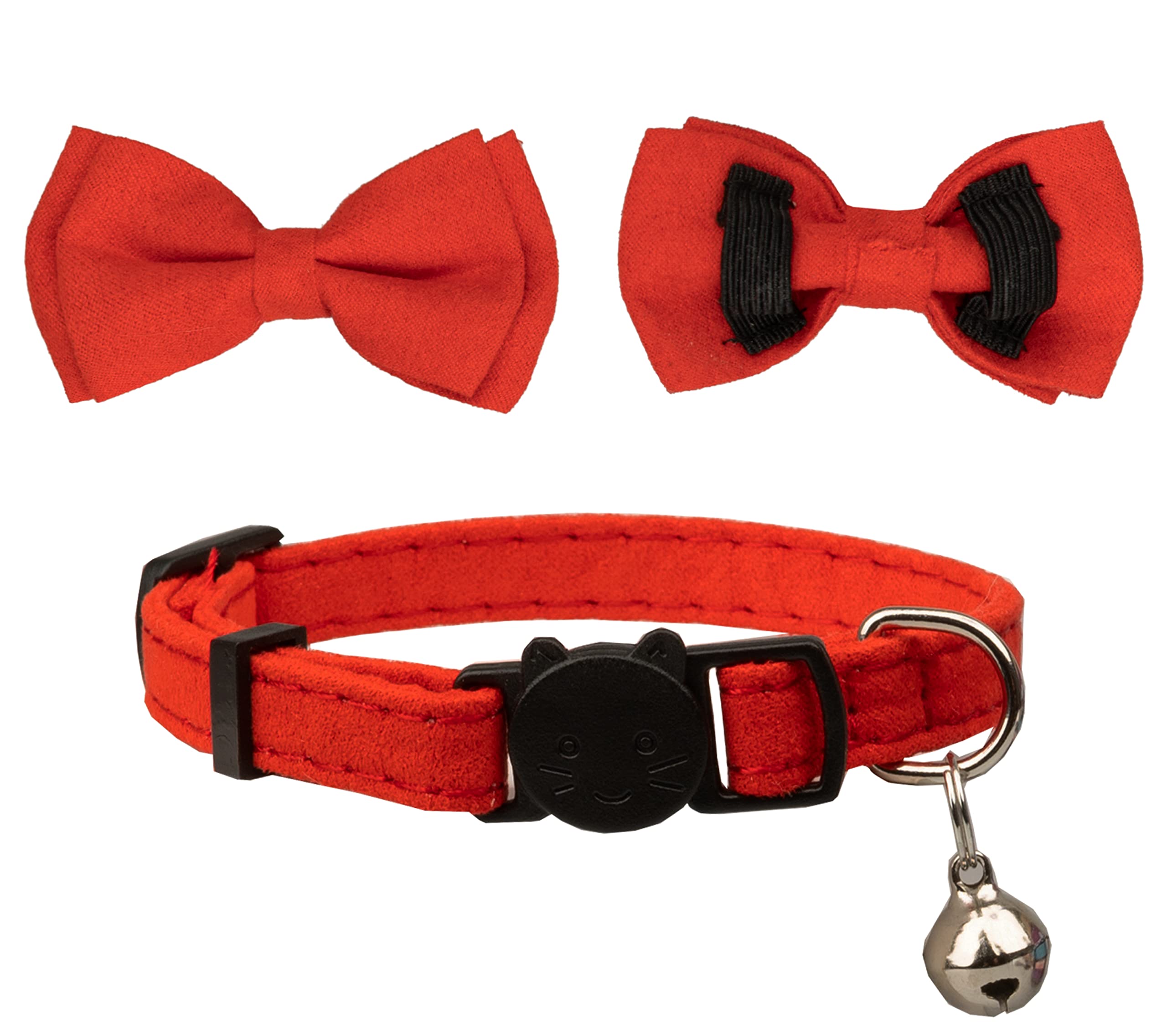 Gyapet Collar For Cats Pets Breakaway With Bell Bowtie Floral Bow Detachable Adjustable Safety Puppy 2Pcs Plaid & Solid-Red