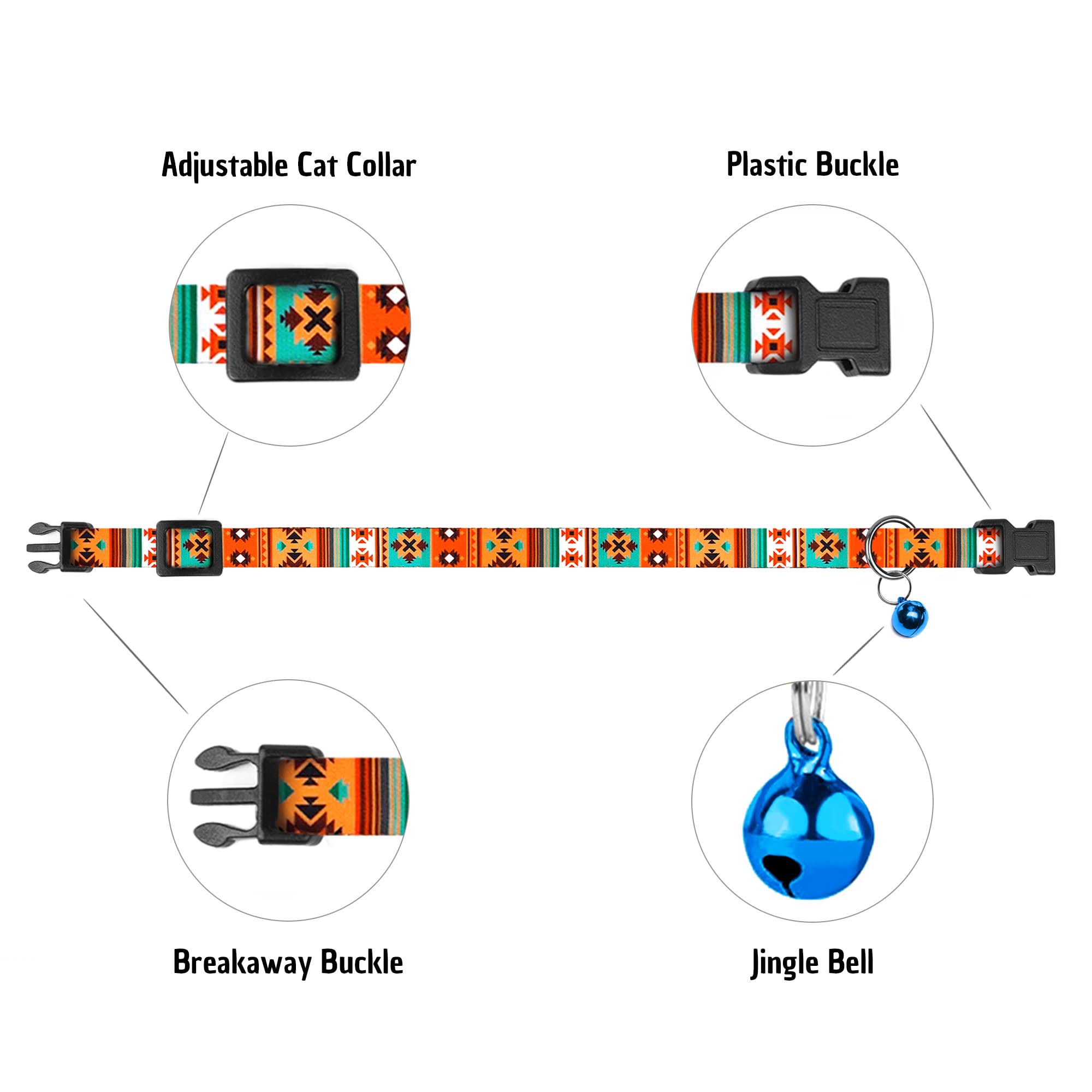 Cat Collar Breakaway 2Pcs Adjustable Pattern Tribal Aztec Southwest Safety Pet Collars For Cats Kitten (Tribal + Southwest)
