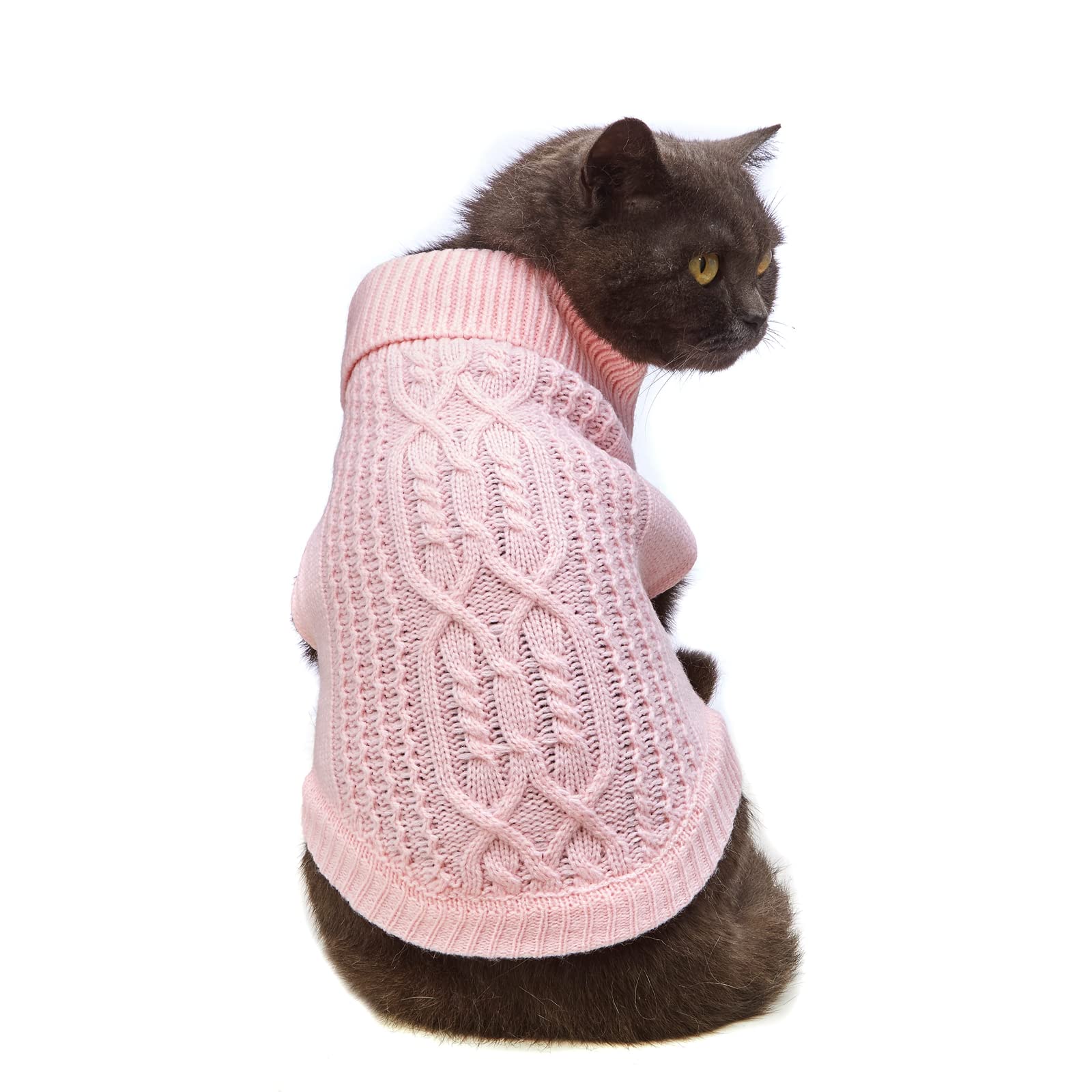 Jnancun Cat Clothes 14 Color Turtleneck Knitted Sleeveless Dog Sweater Warm Winter Cat Sweater Outfits For Cats Or Small Dogs In Cold Season(Large, Light Pink)