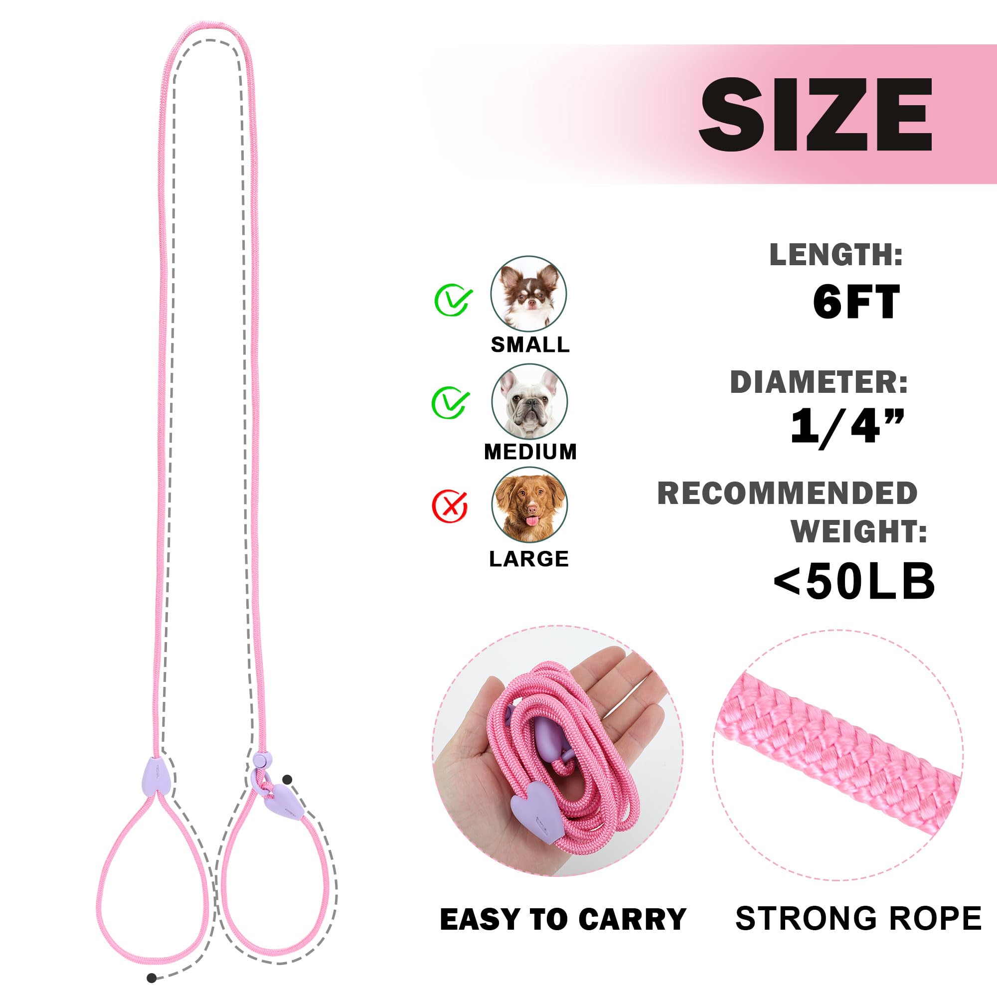 Slip Lead Dog Leash Slip Lead 6 FT Dog Training Leash 6 Color Slip Leads for Dogs Dog Leashes for Medium Dogs No Pull Dog Leash
