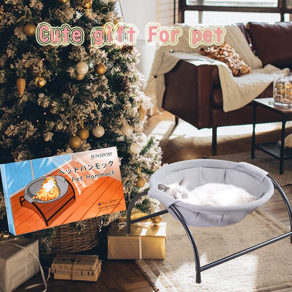 Junspow Cat Bed Dog/Pet Hammock Bed Free-Standing Sleeping Bed Pet Supplies Whole Wash Stable & Breathable Easy Assembly Indoors Outdoors, 17.7 In X 15.5 In X 9.1 In