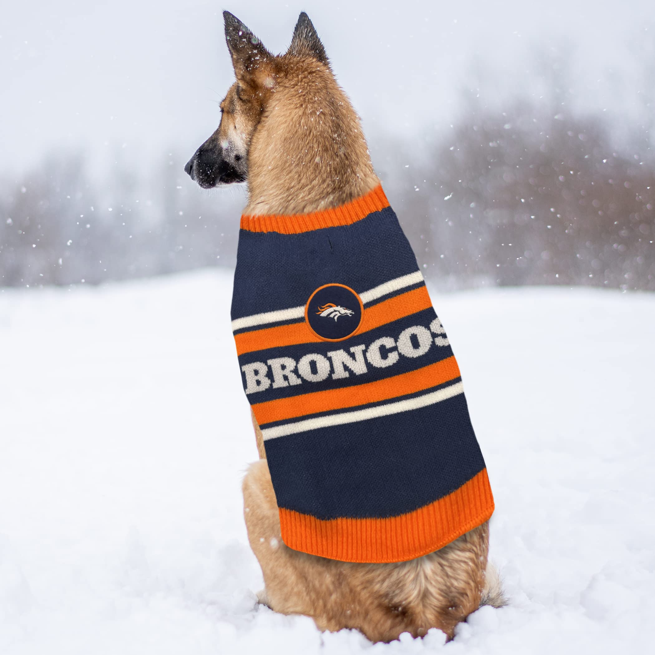 Nfl Denver Broncos Dog Sweater, Size Small. Warm And Cozy Knit Pet Sweater With Nfl Team Logo, Best Puppy Sweater For Large And