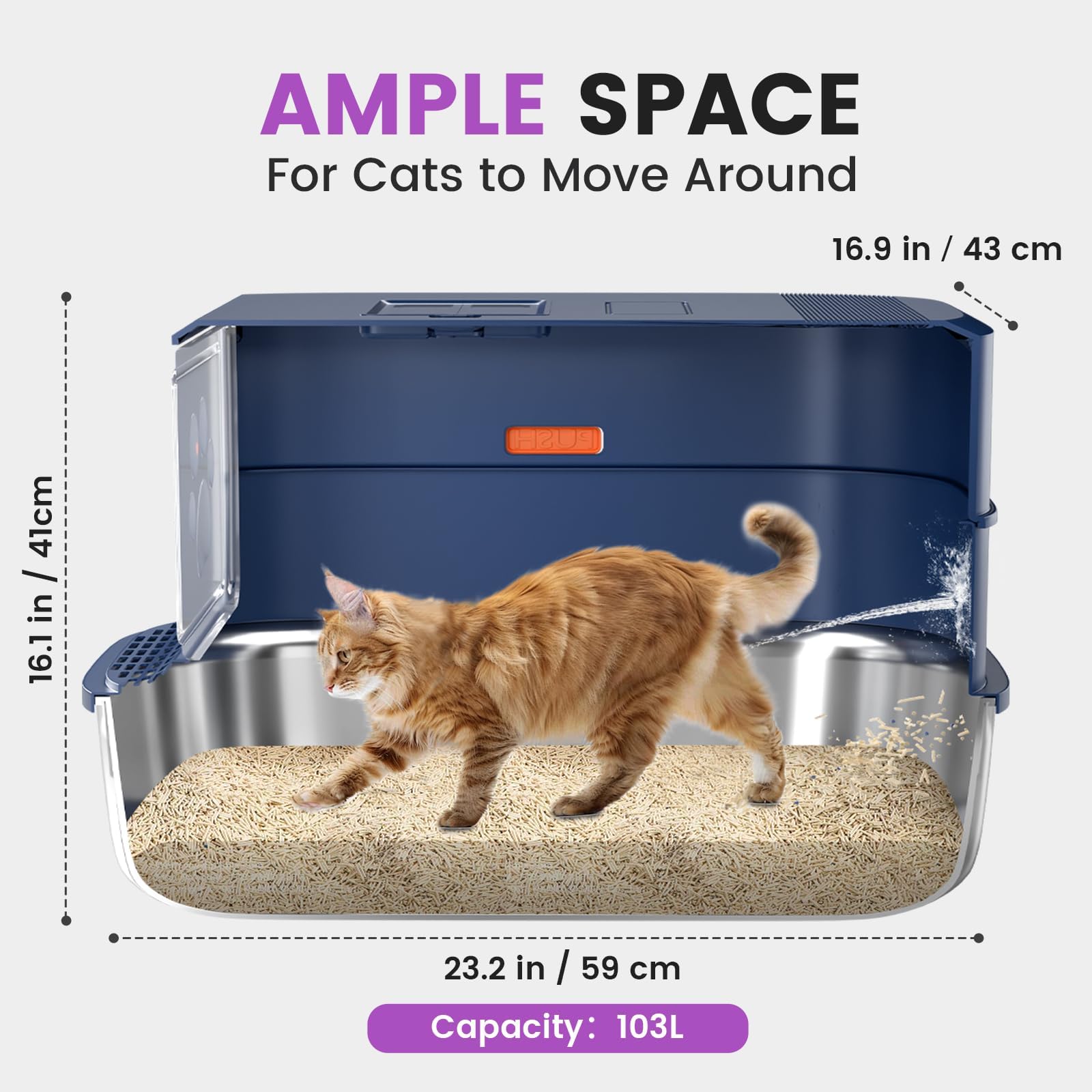 Stainless Steel Cat Litter Box With Lid - 3 In 1 Enclosed Cat Litter Box Xl Extra Large Odor Control Covered Metal Litter Pan Fo