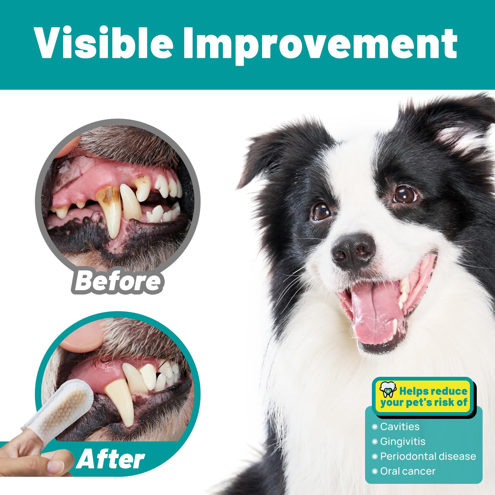 SmileDenX Dog Dental Care Wipes - Cat & Dog Teeth Cleaning Finger Wipes - Tooth Brushing Kit Dental Wipes - Reduces Plaque & Fre